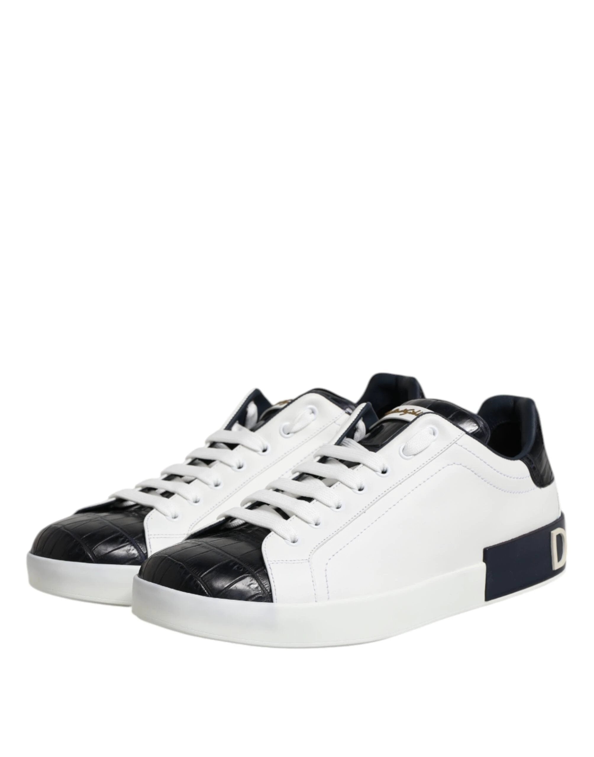 Dolce & Gabbana White Black Leather Portofino Sneaker Shoes by Dolce & Gabbana