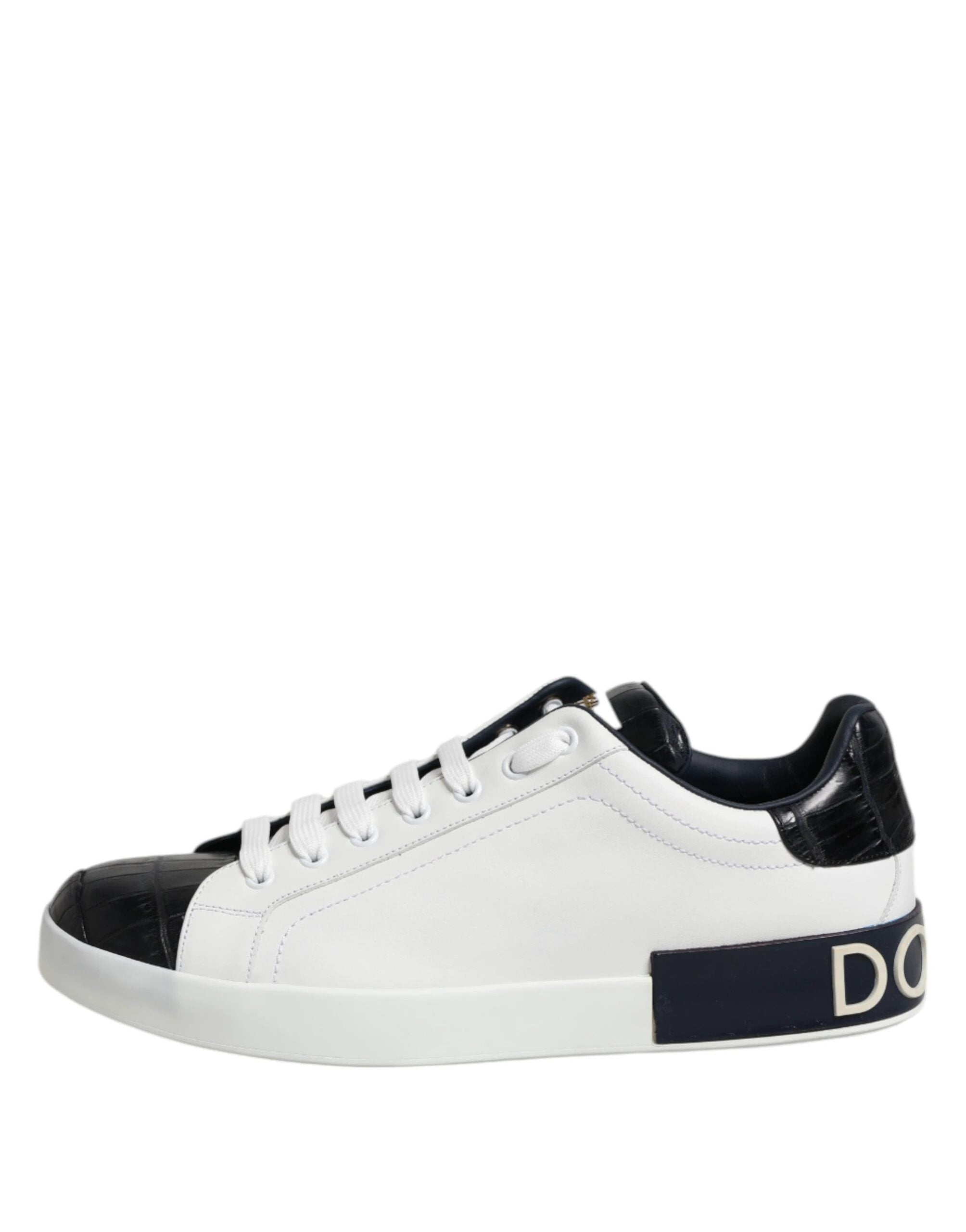 Dolce & Gabbana White Black Leather Portofino Sneaker Shoes by Dolce & Gabbana