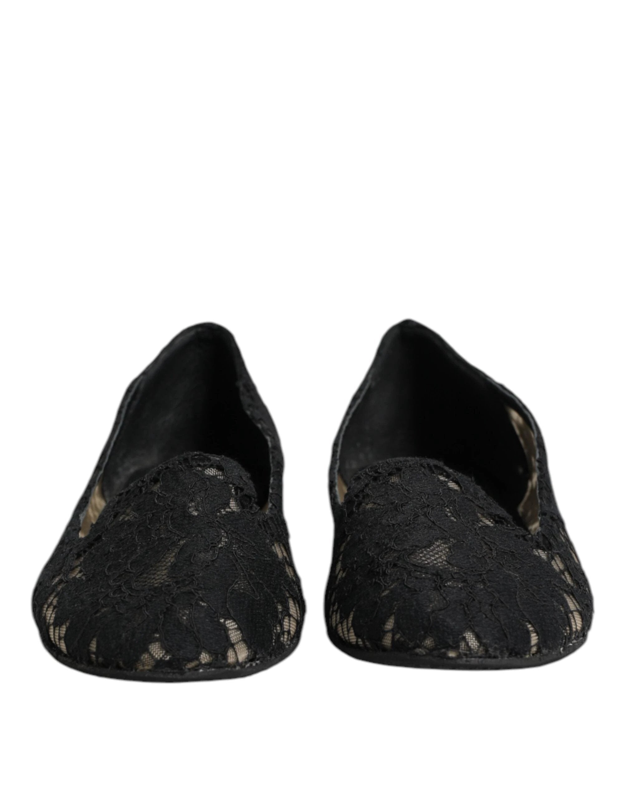 Dolce & Gabbana Black Taormina Lace Slip On Flats Shoes by Dolce & Gabbana