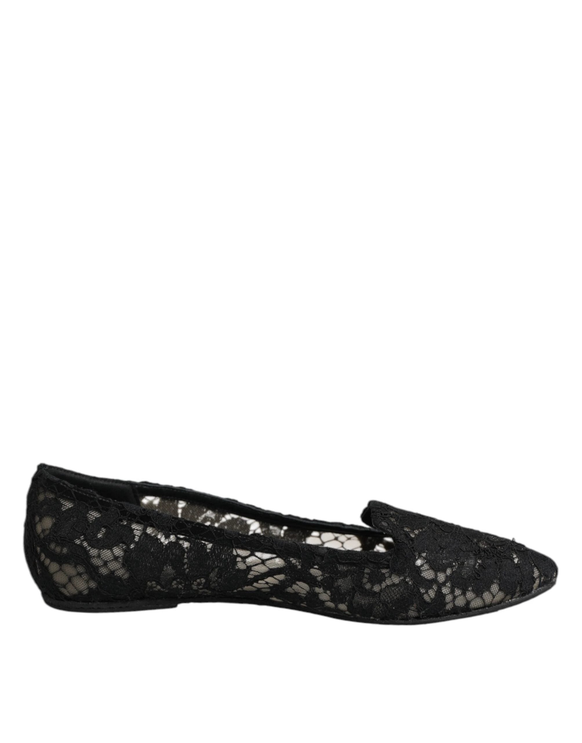 Dolce & Gabbana Black Taormina Lace Slip On Flats Shoes by Dolce & Gabbana