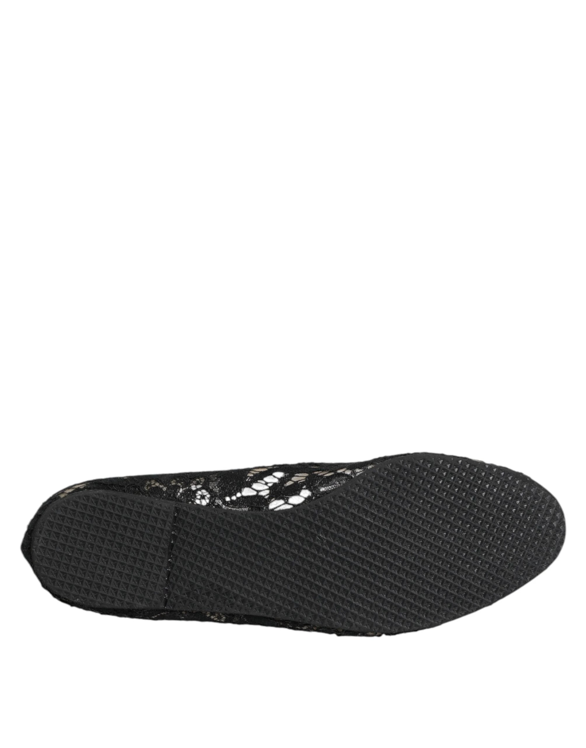 Dolce & Gabbana Black Taormina Lace Slip On Flats Shoes by Dolce & Gabbana