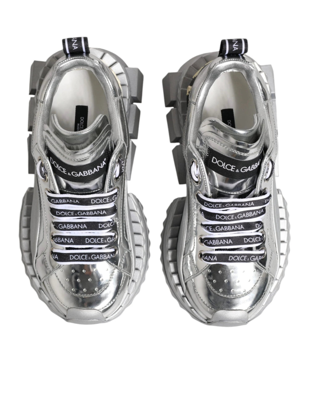 Dolce & Gabbana Silver Leather Super Queen Sneakers Shoes by Dolce & Gabbana