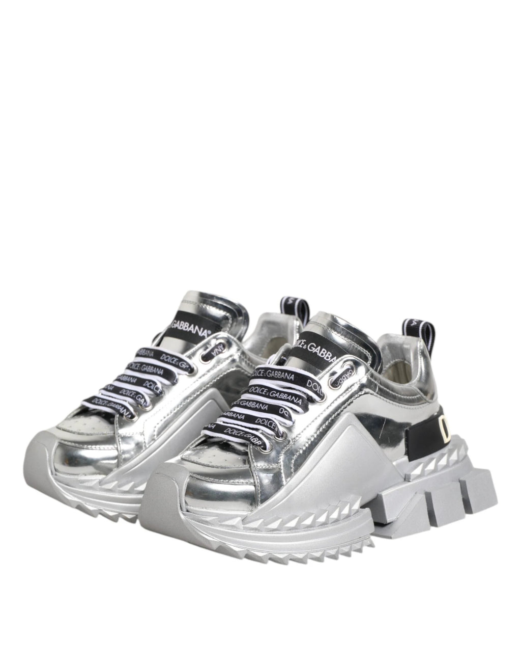 Dolce & Gabbana Silver Leather Super Queen Sneakers Shoes by Dolce & Gabbana