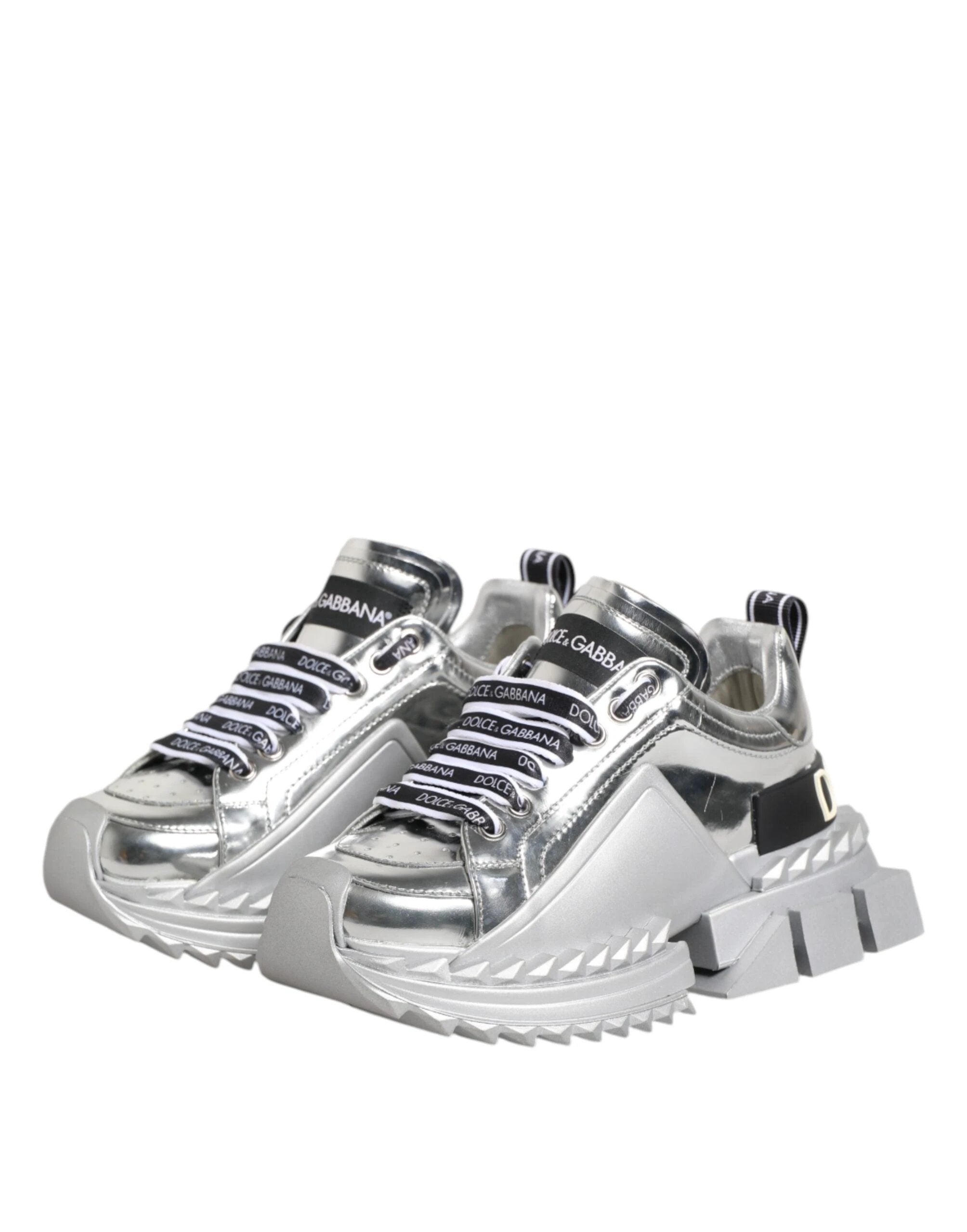 Dolce & Gabbana Silver Leather Super Queen Sneakers Shoes by Dolce & Gabbana