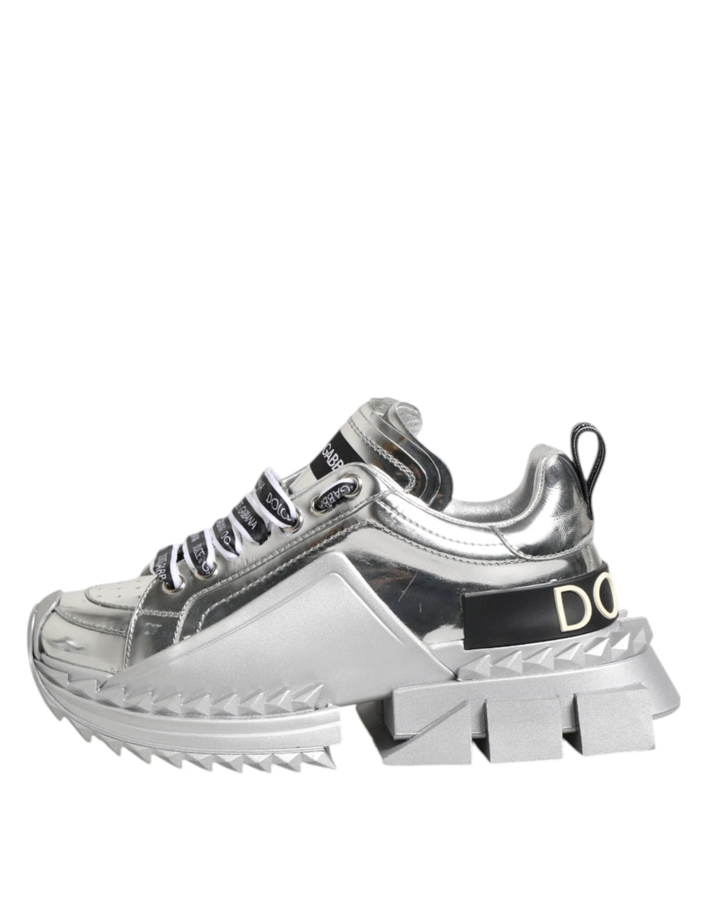 Dolce & Gabbana Silver Leather Super Queen Sneakers Shoes by Dolce & Gabbana