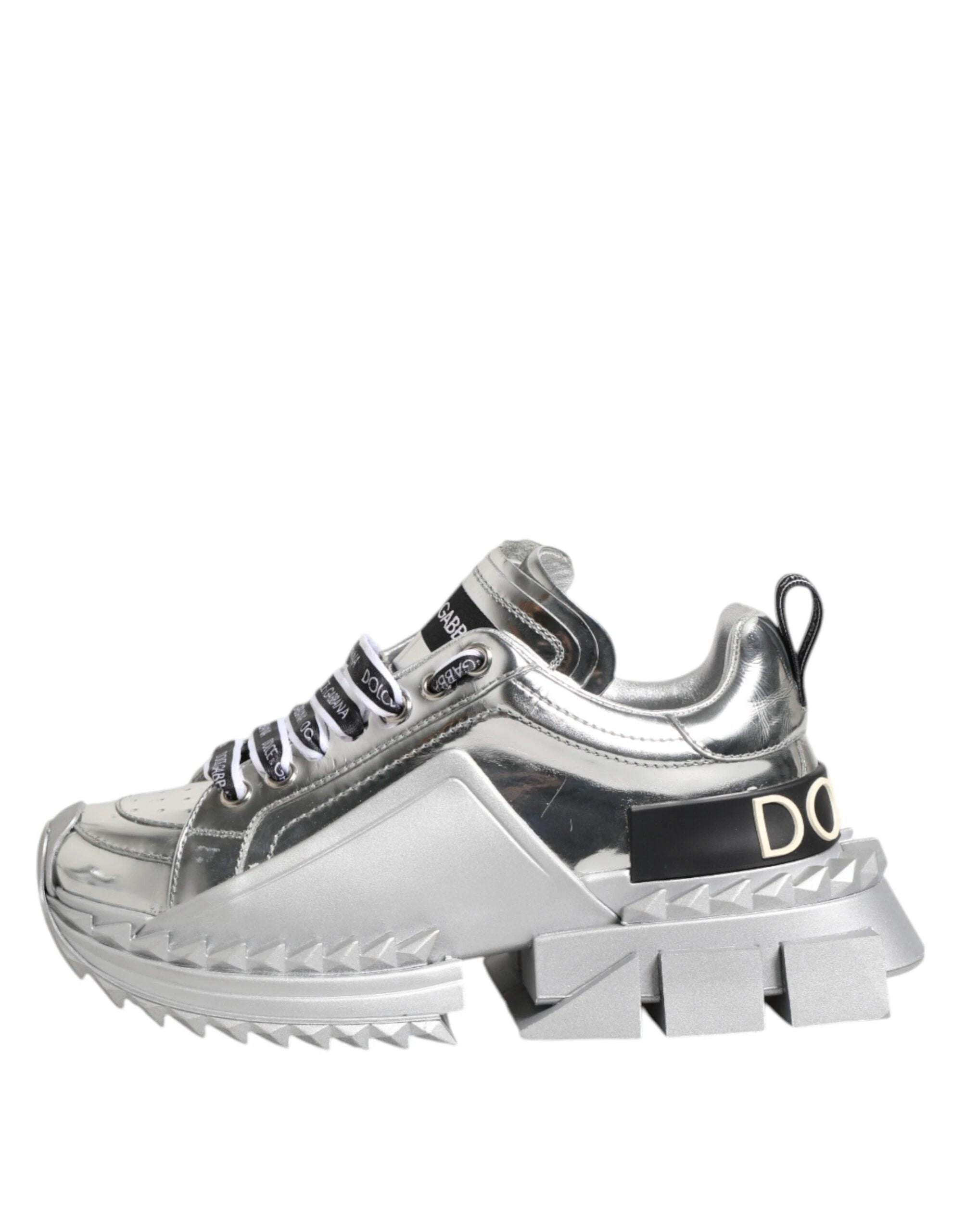 Dolce & Gabbana Silver Leather Super Queen Sneakers Shoes by Dolce & Gabbana