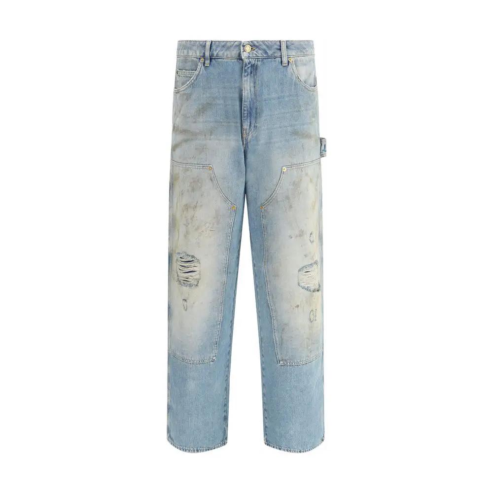 Men’s Blue Wide-Leg Jeans – Golden Goose Marley Destroyed Denim Oversize Fit