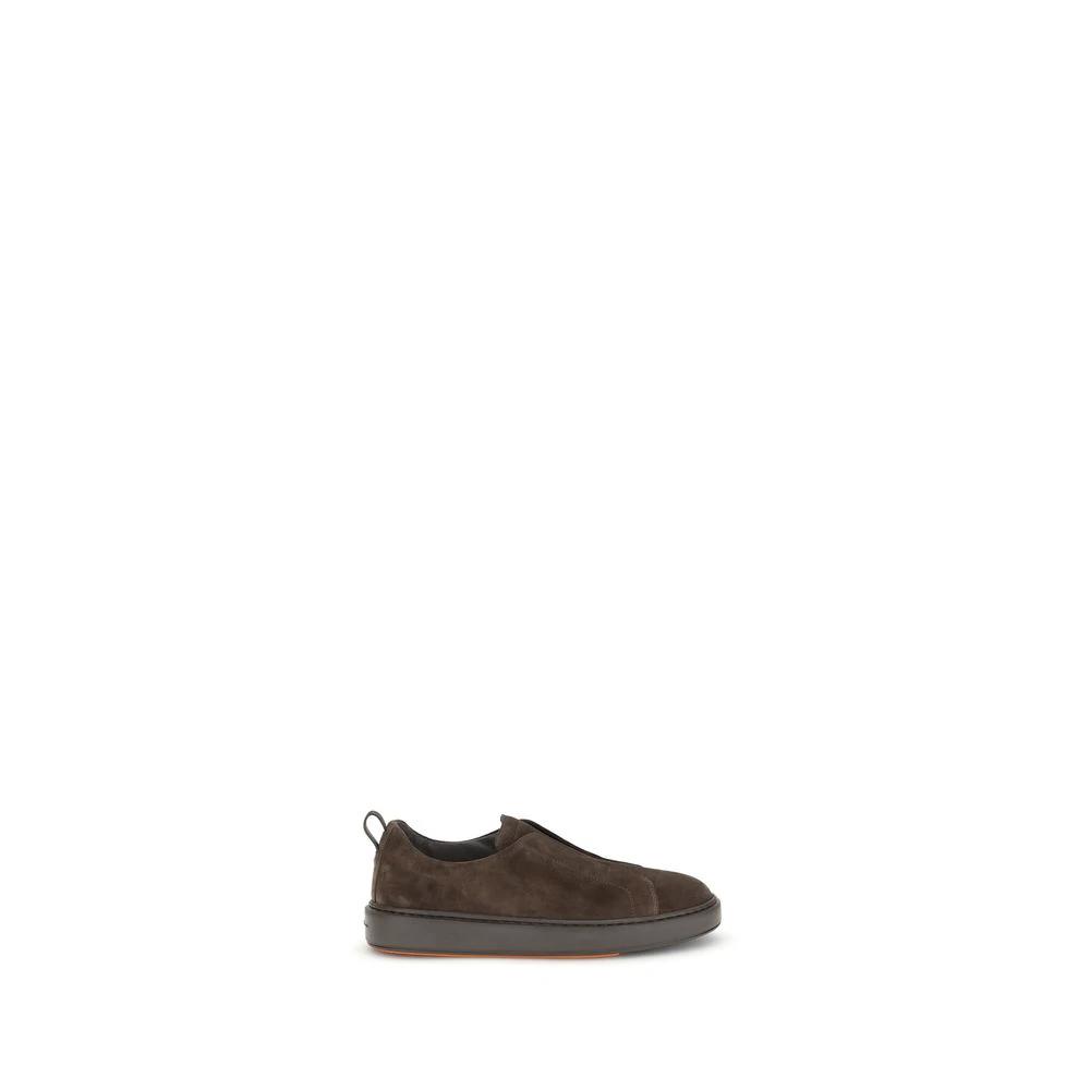 Santoni Brown Calf Leather Bos Taurus Low Top Sneakers by Santoni