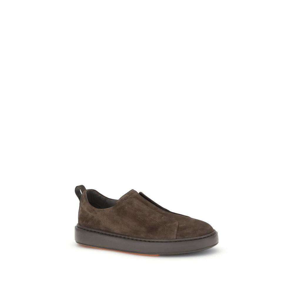 Santoni Brown Calf Leather Bos Taurus Low Top Sneakers by Santoni