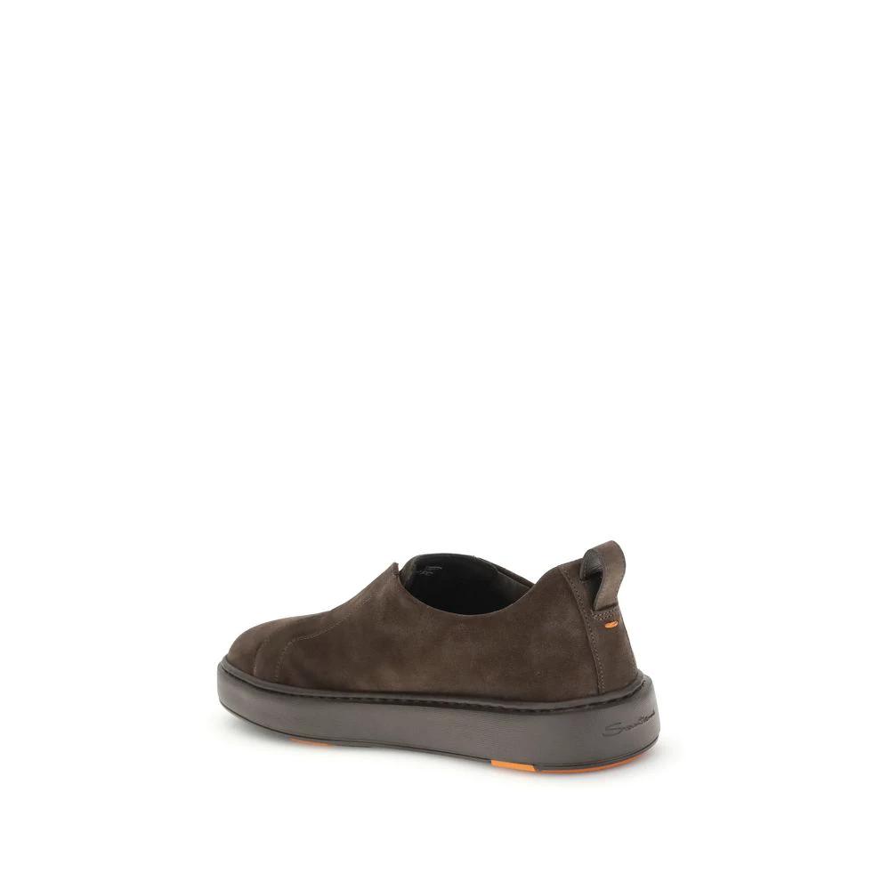 Santoni Brown Calf Leather Bos Taurus Low Top Sneakers by Santoni