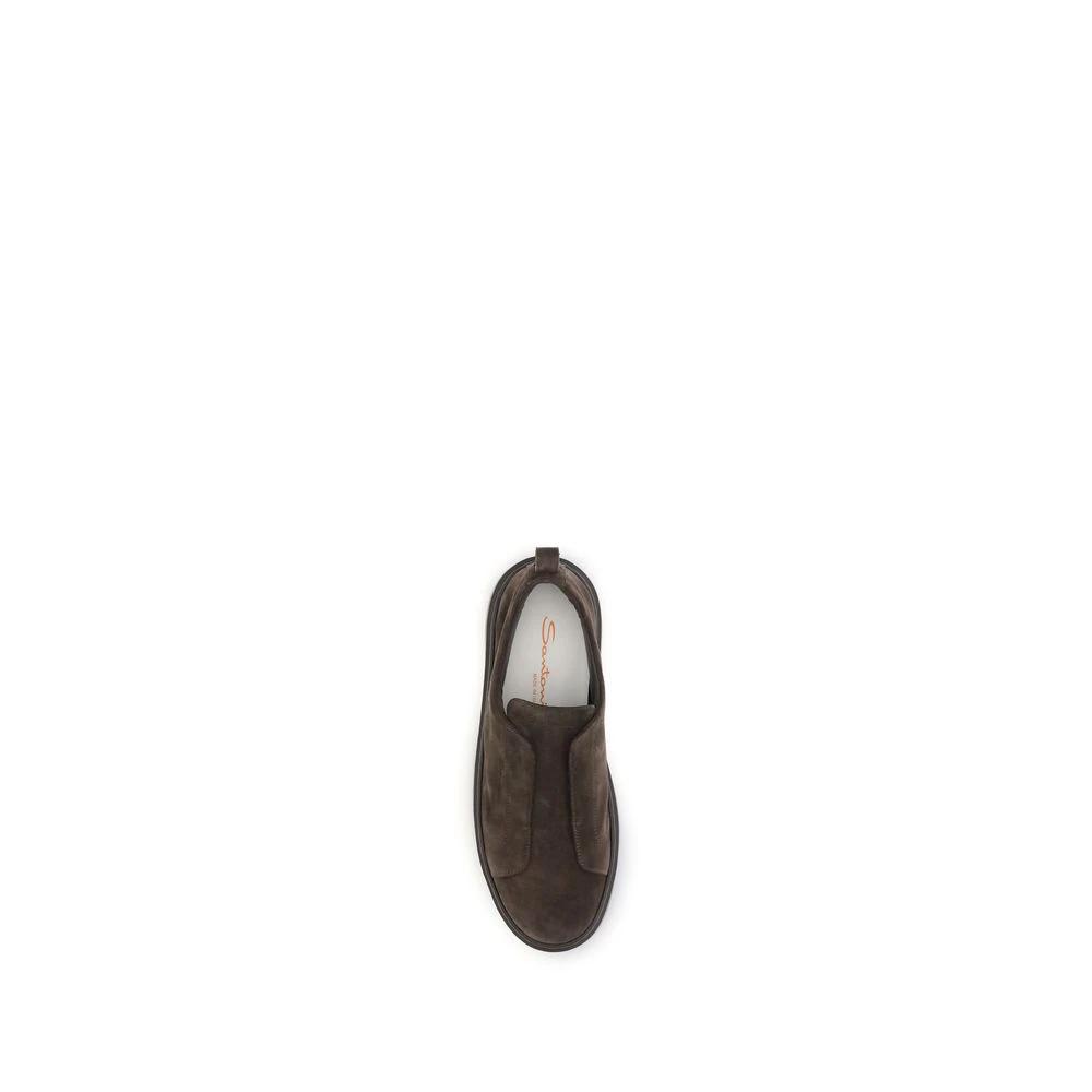 Santoni Brown Calf Leather Bos Taurus Low Top Sneakers by Santoni