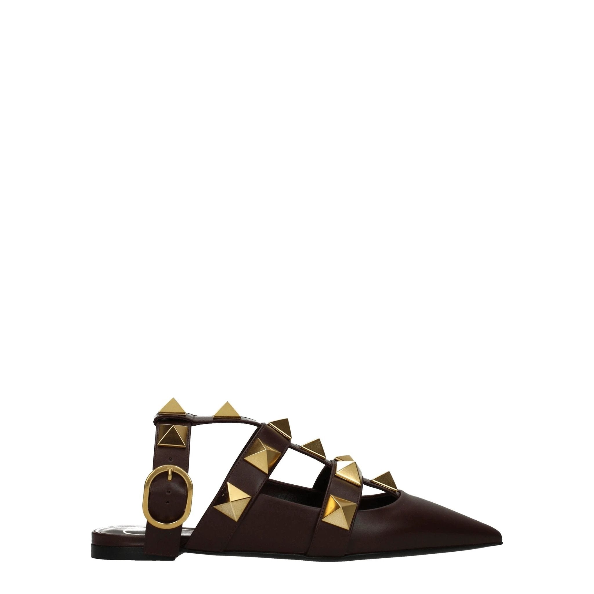 Valentino Garavani Brown Leather Flat Sandals by Valentino Garavani
