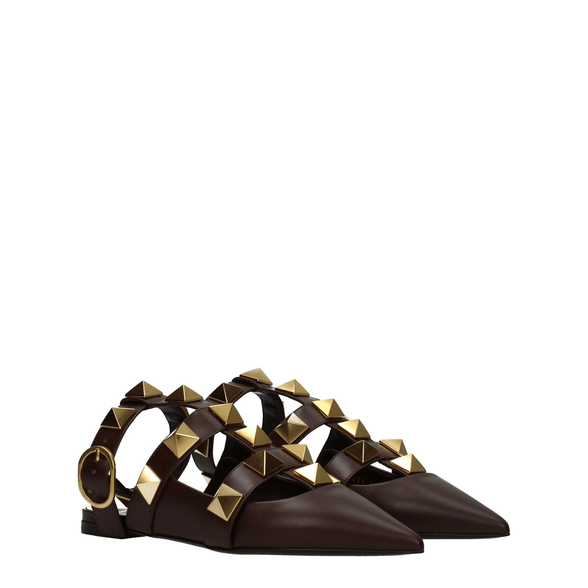 Valentino Garavani Brown Leather Flat Sandals by Valentino Garavani