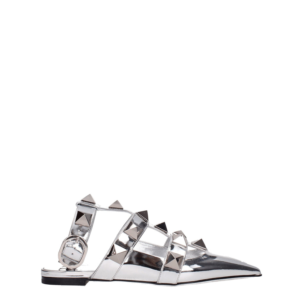 Sandales plates en cuir gris Valentino Garavani