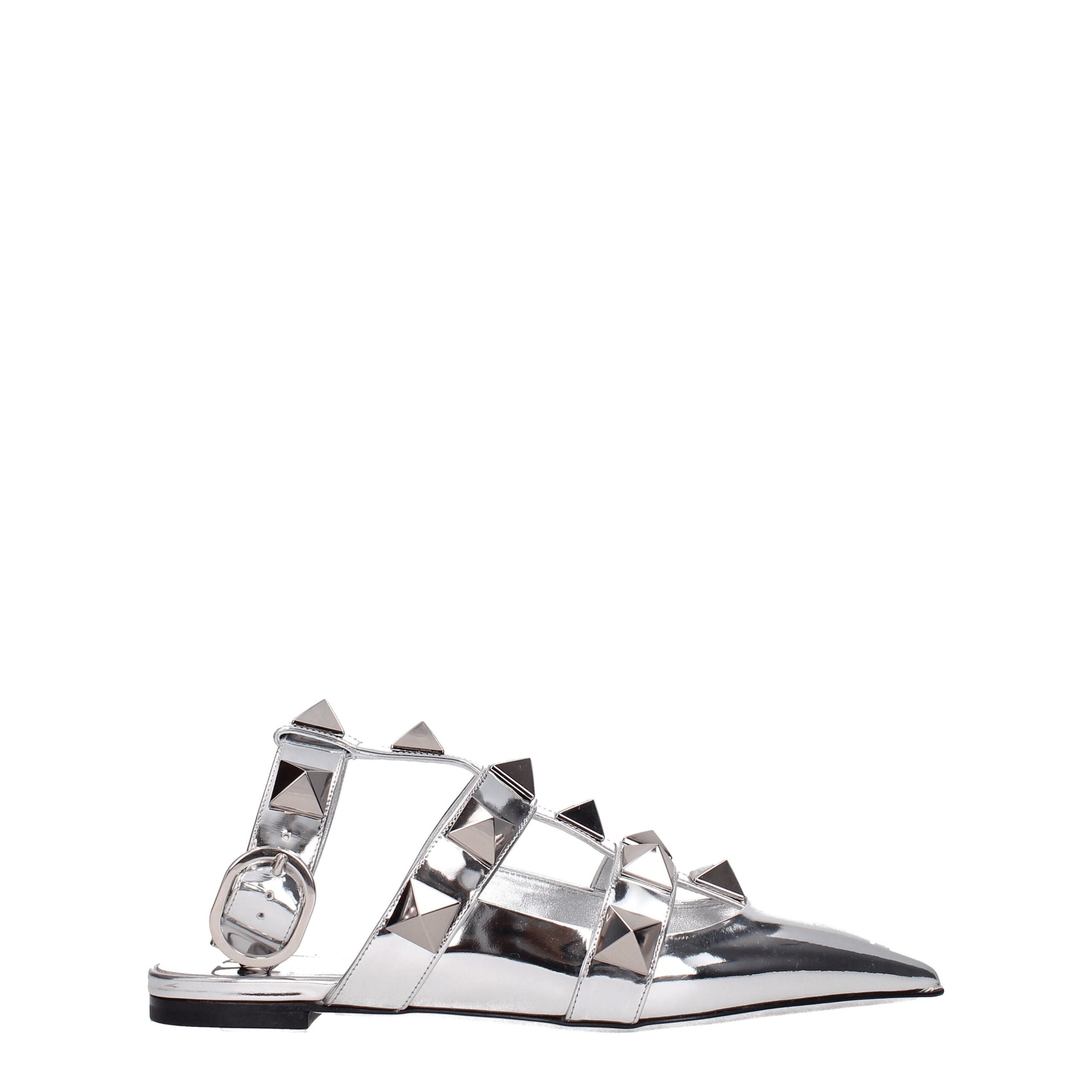 Valentino Garavani Gray Leather Flat Sandals