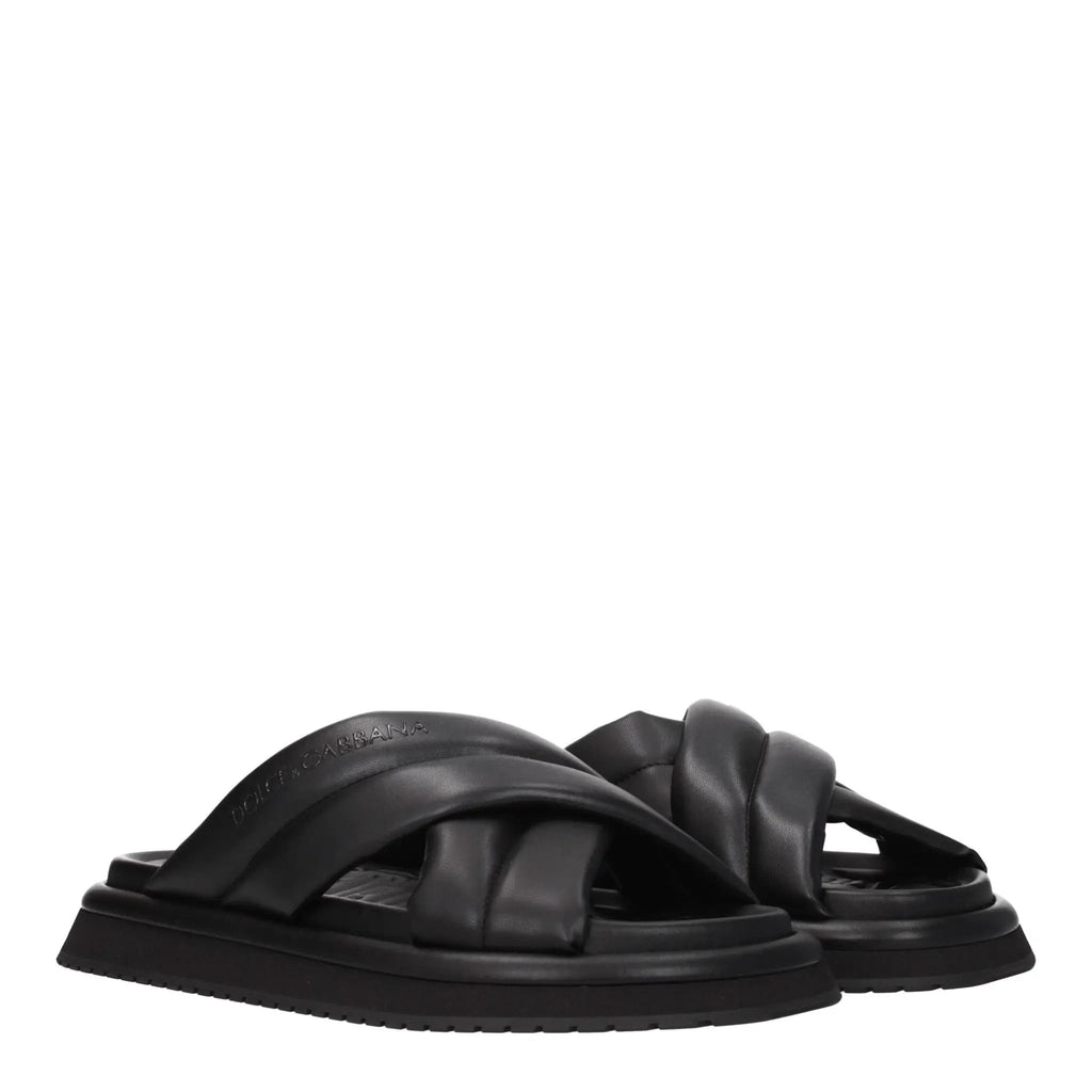 Dolce & Gabbana Black Leather Slippers