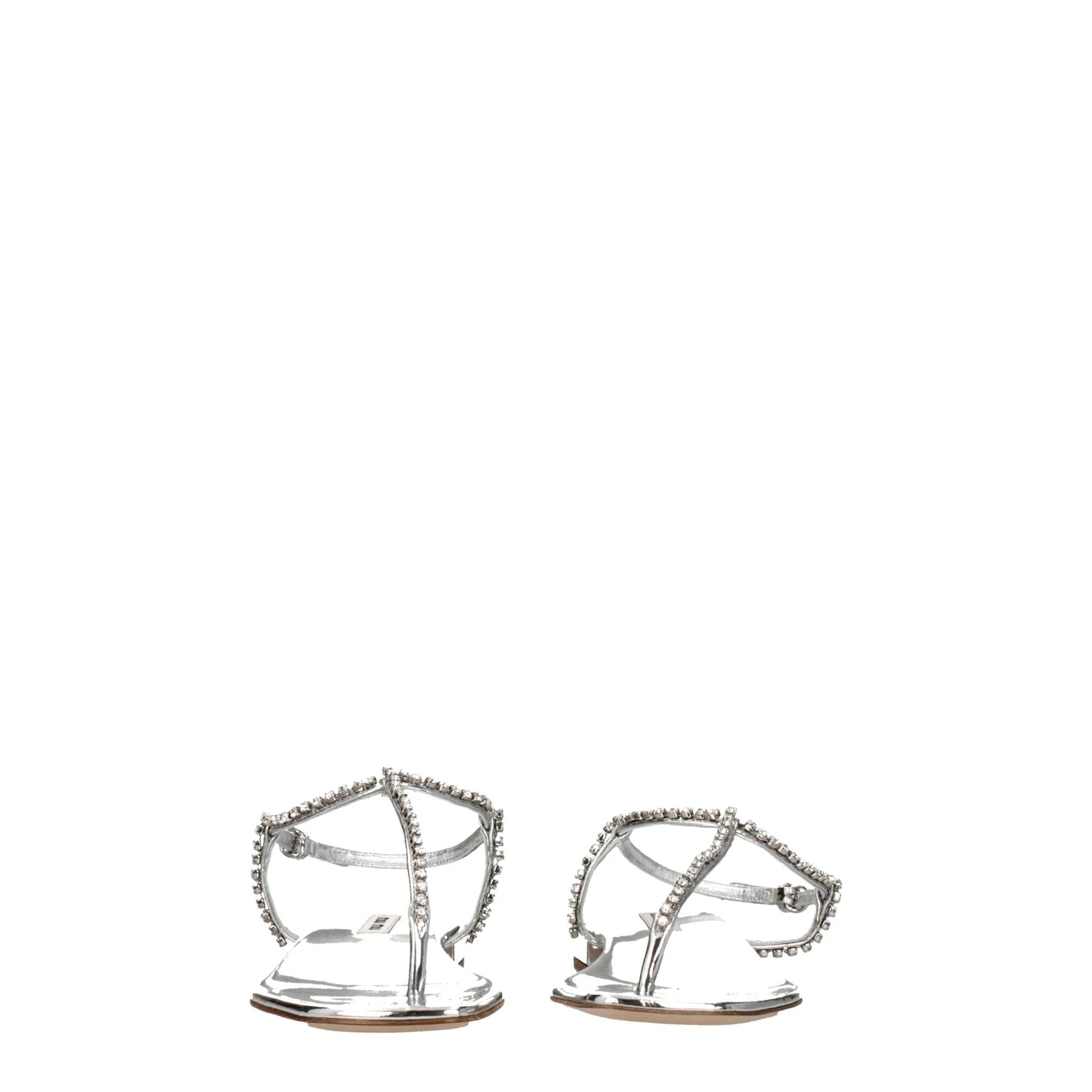 Miu Miu Gray Leather Flip-Flop Sandals
