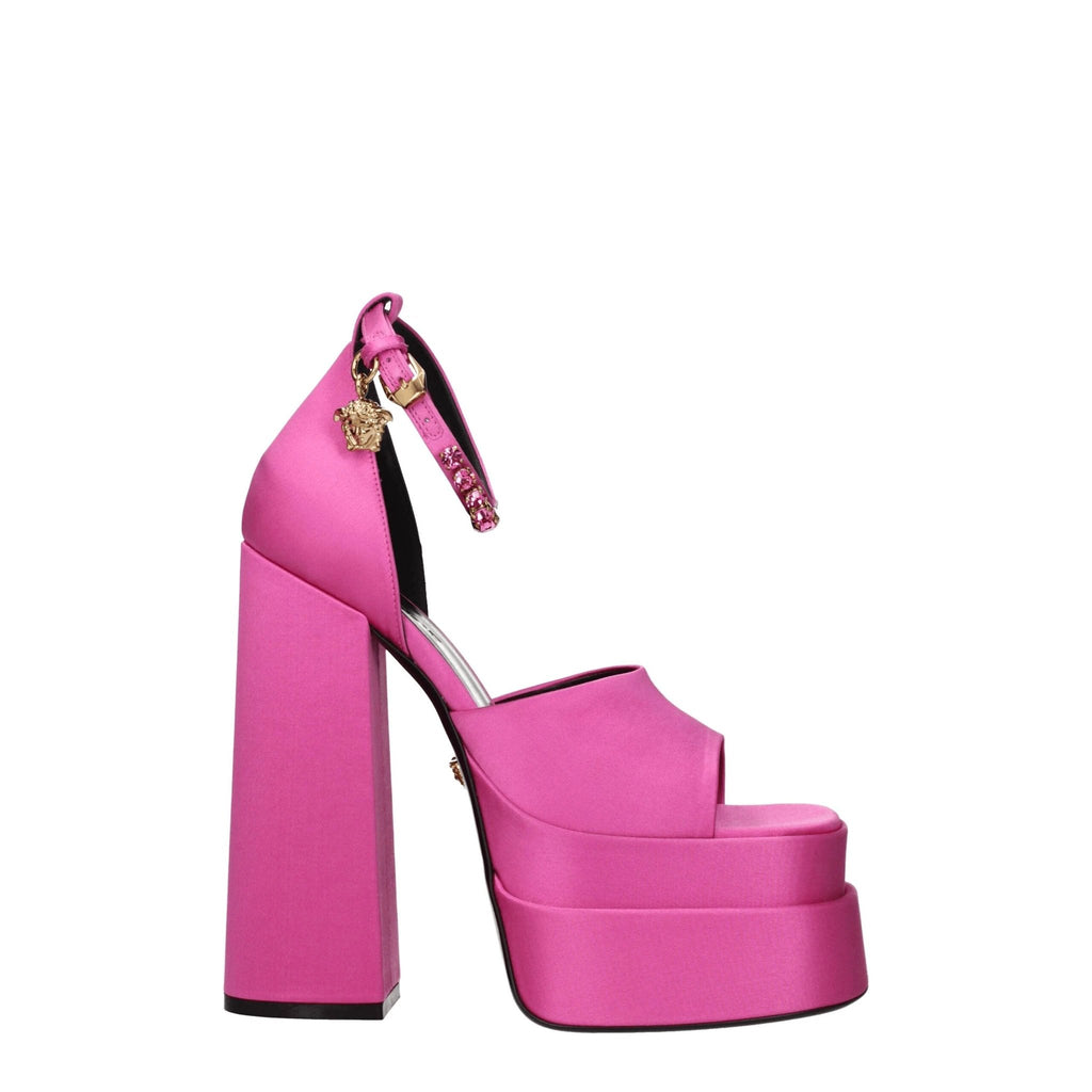 Sandales à plateforme Versace en satin rose