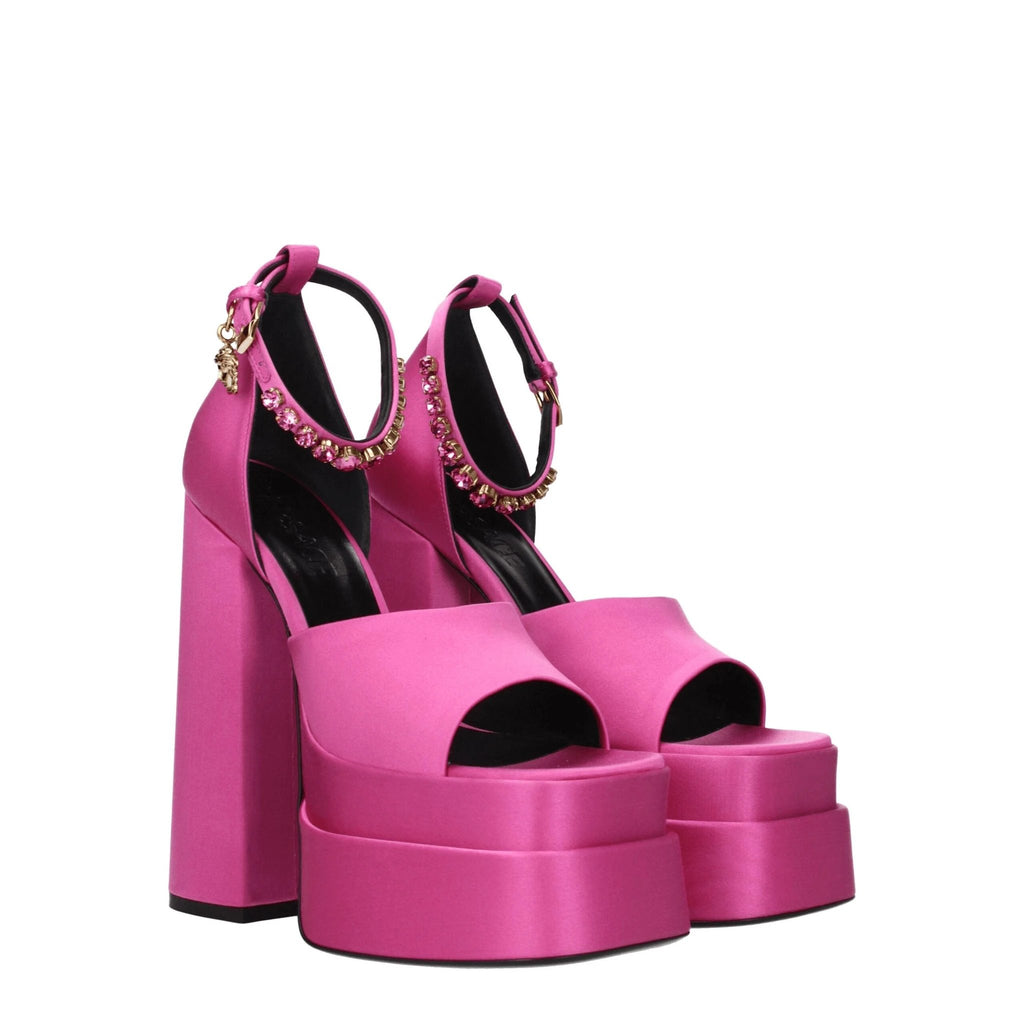 Sandales à plateforme Versace en satin rose