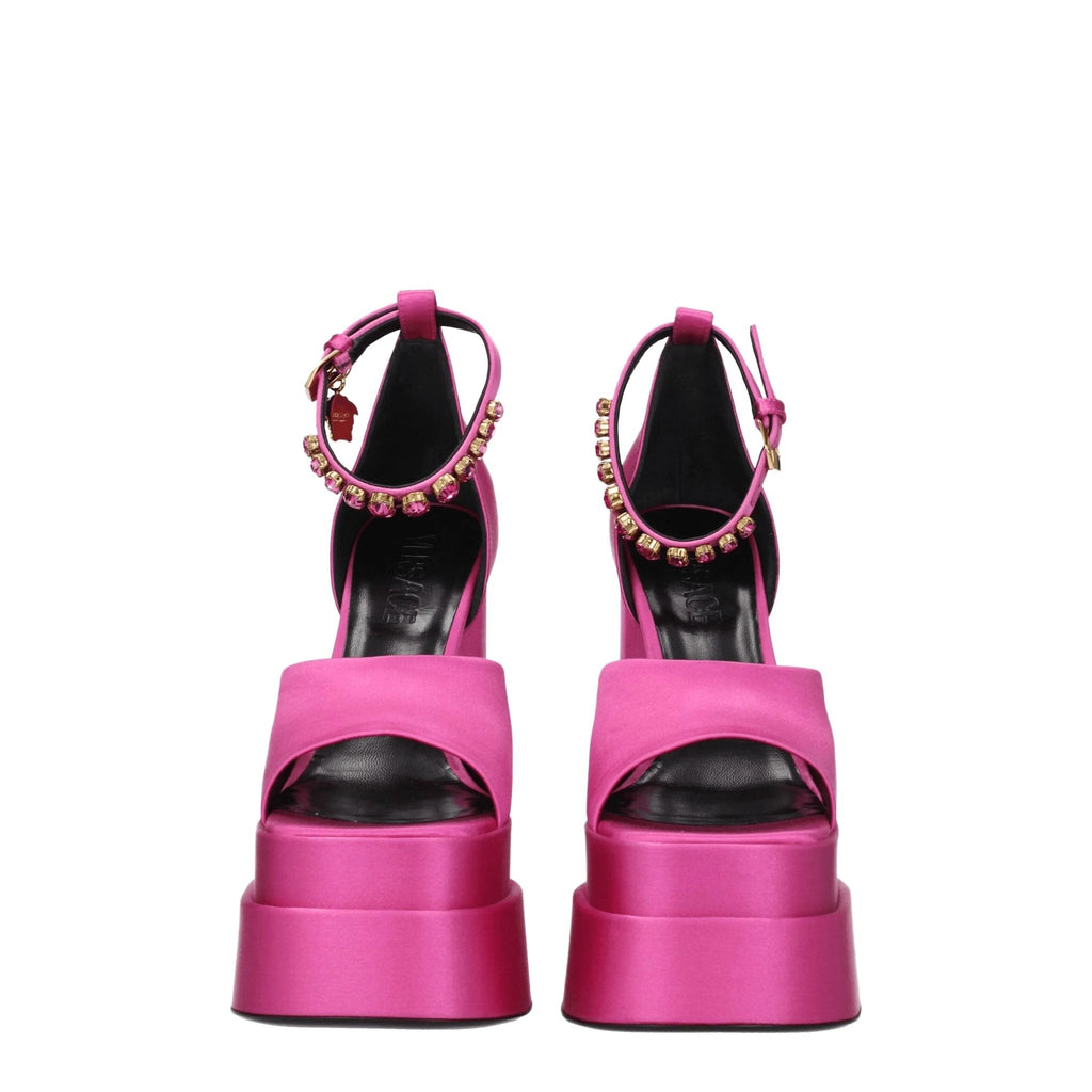 Sandales à plateforme Versace en satin rose
