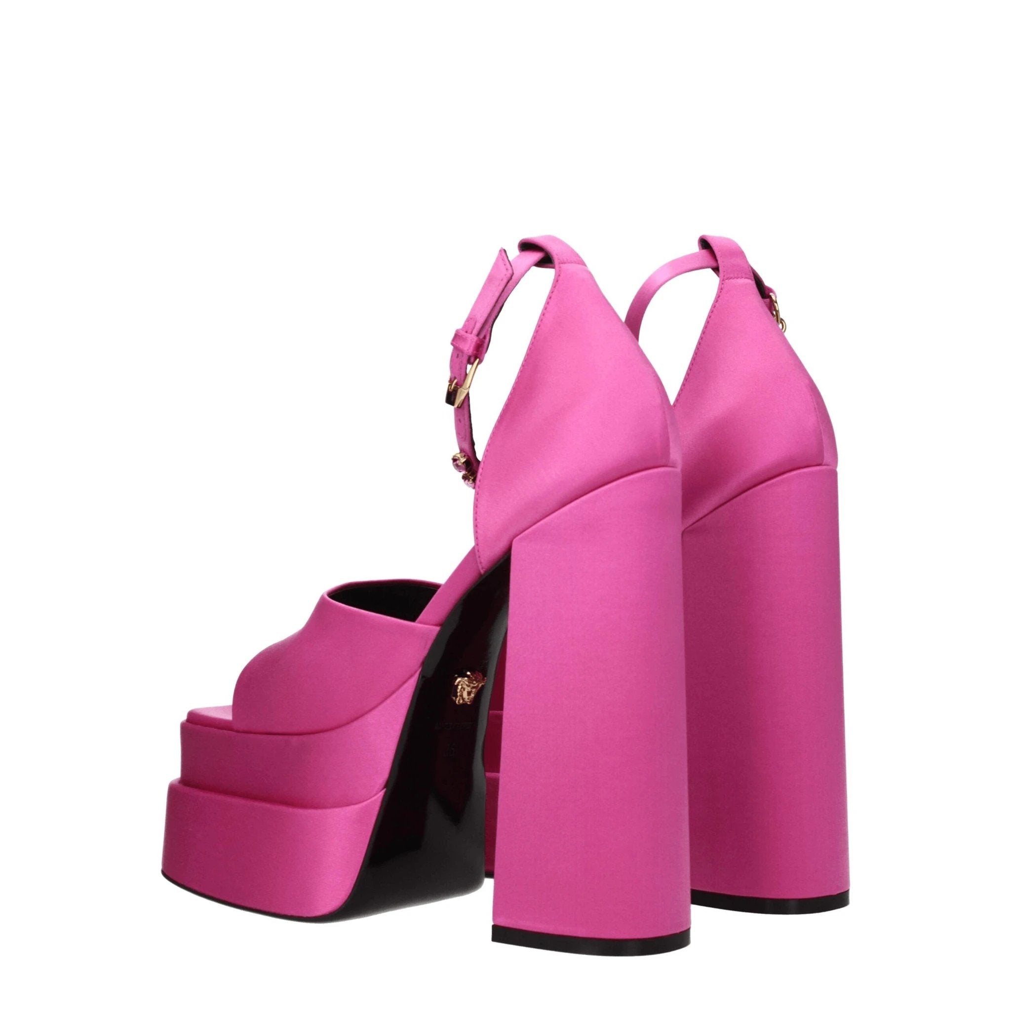 Sandales à plateforme Versace en satin rose