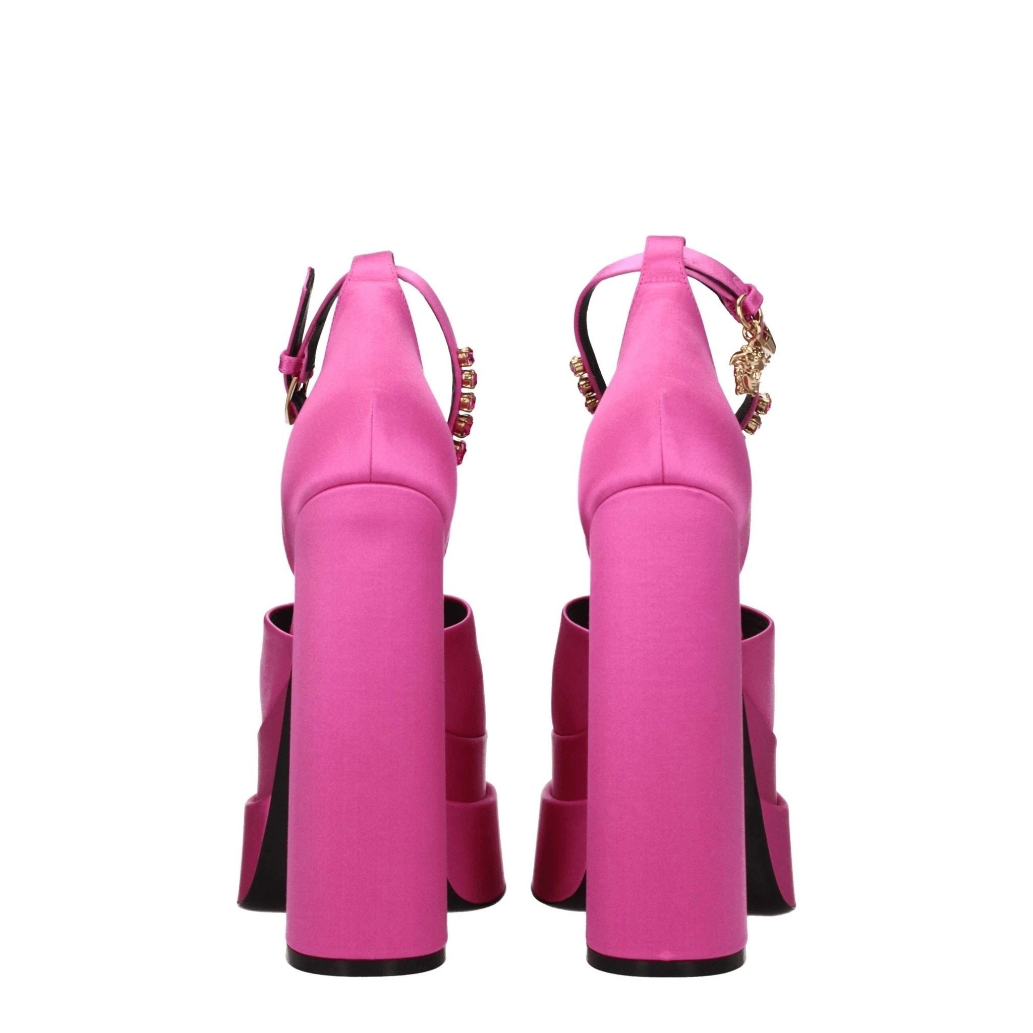 Sandales à plateforme Versace en satin rose