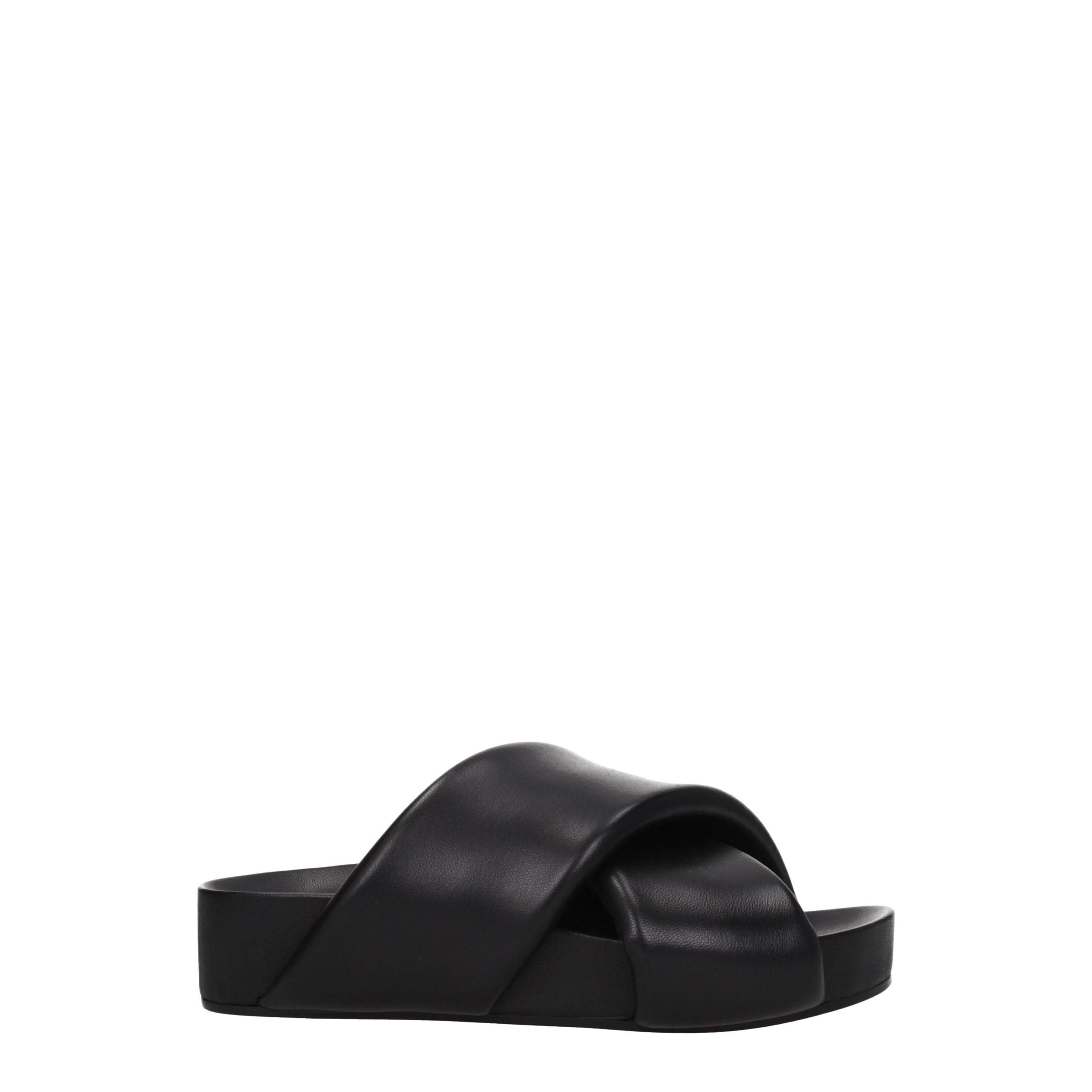 Pantoufles en cuir noir Jil Sander