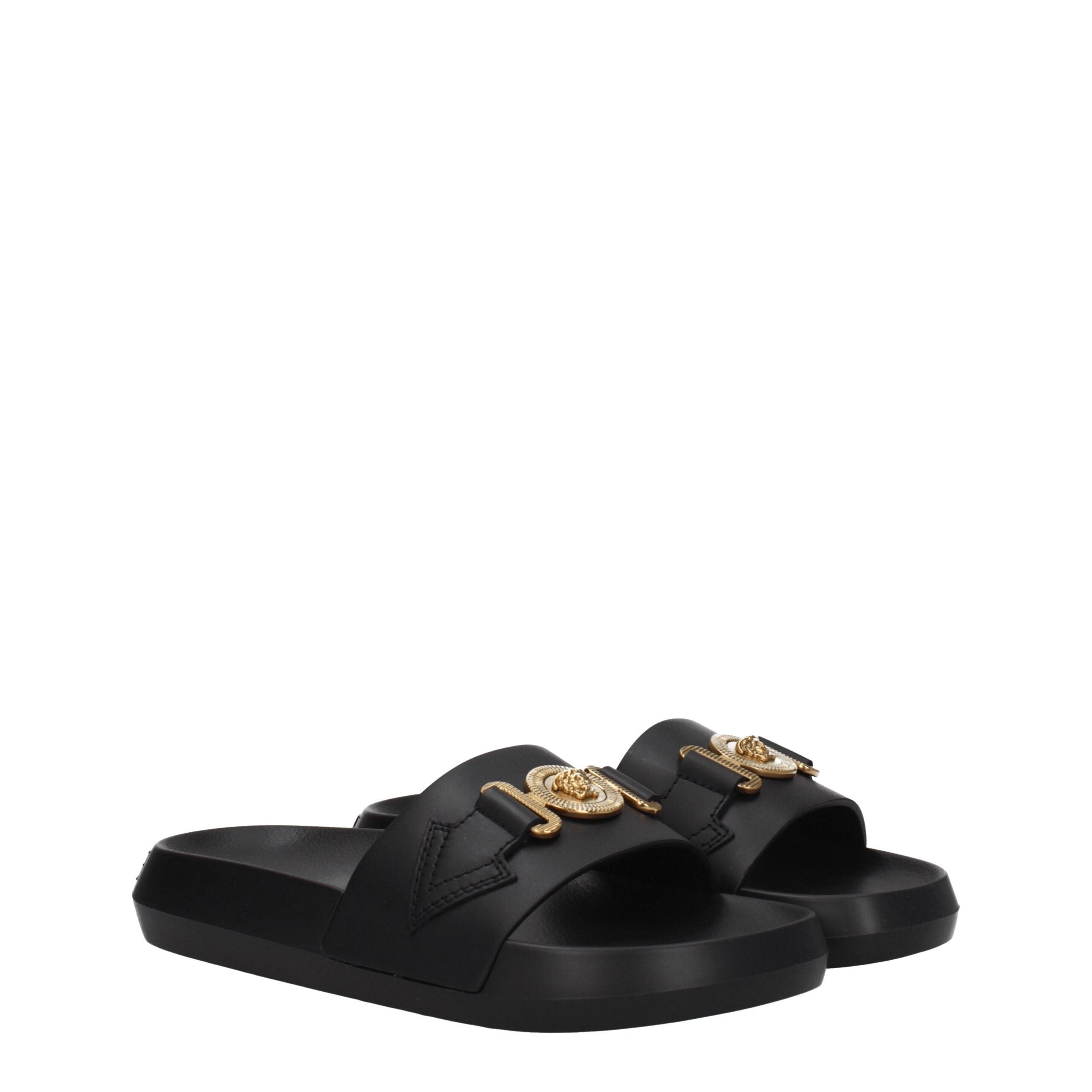 Pantoufles Versace en cuir noir