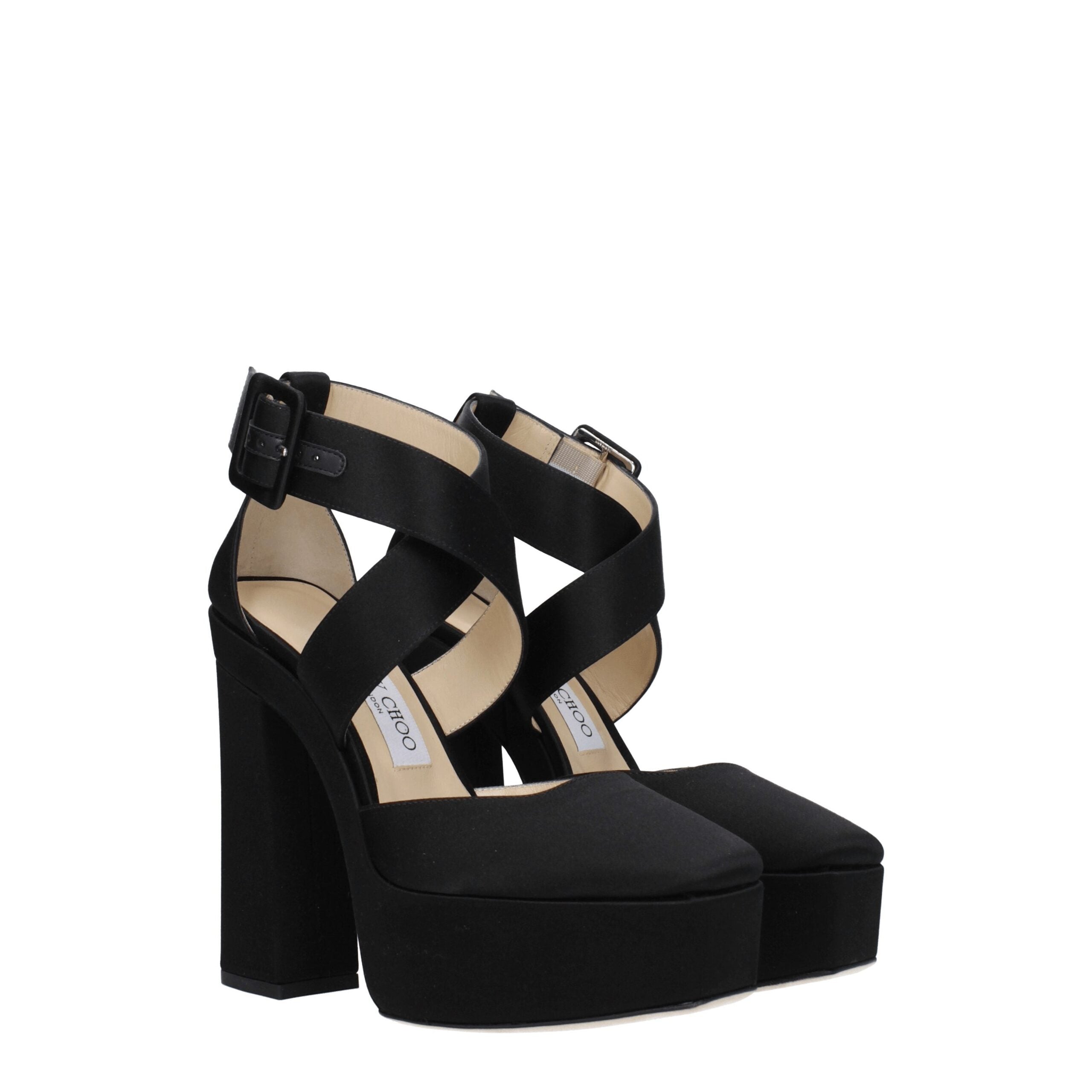 Sandales à plateforme en satin noir Jimmy Choo