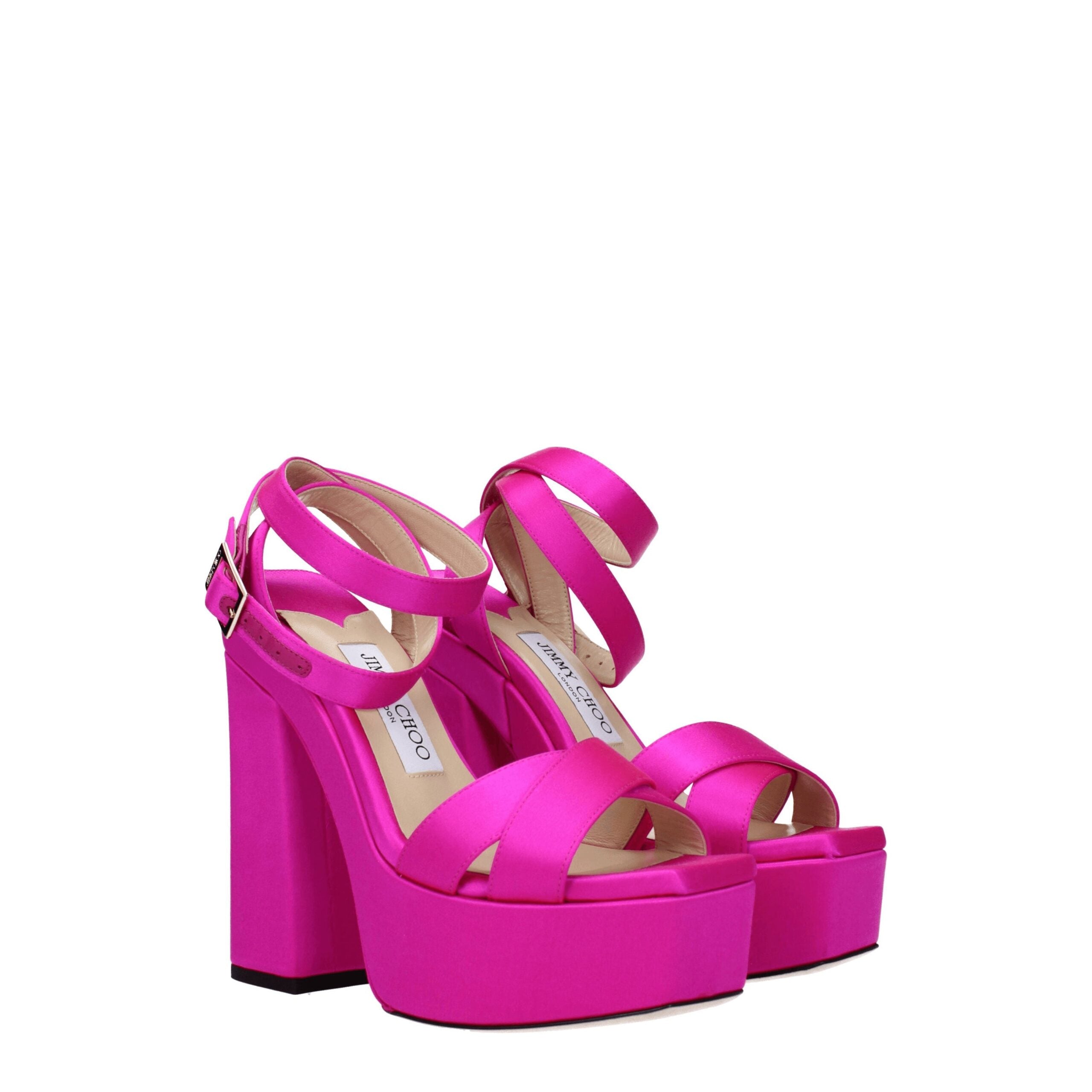 Sandales à plateforme en satin rose Jimmy Choo