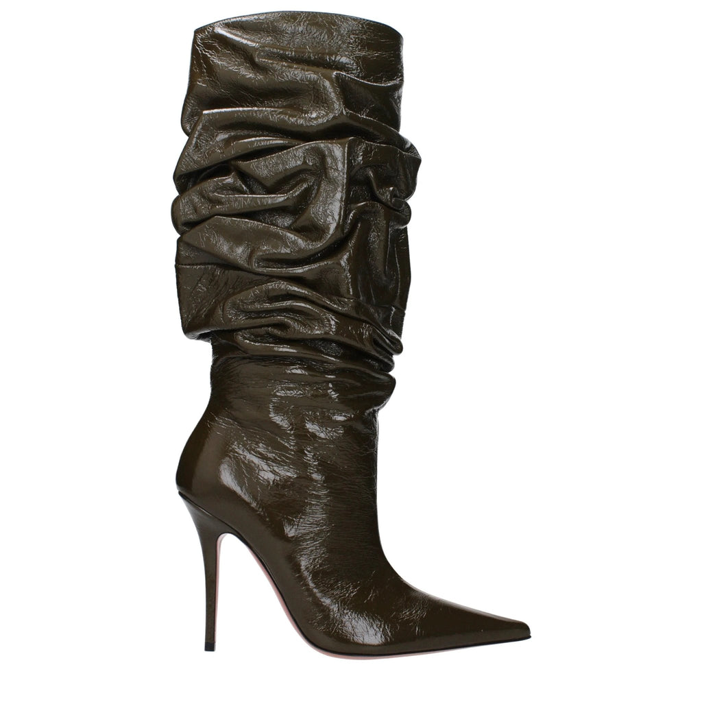 Amina Muaddi Green Leather Boots