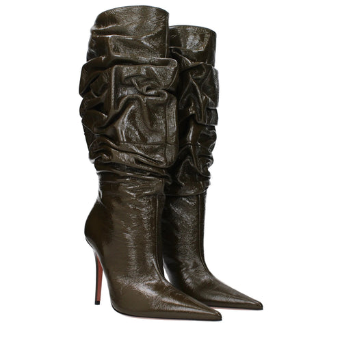 Bottes en cuir vert Amina Muaddi