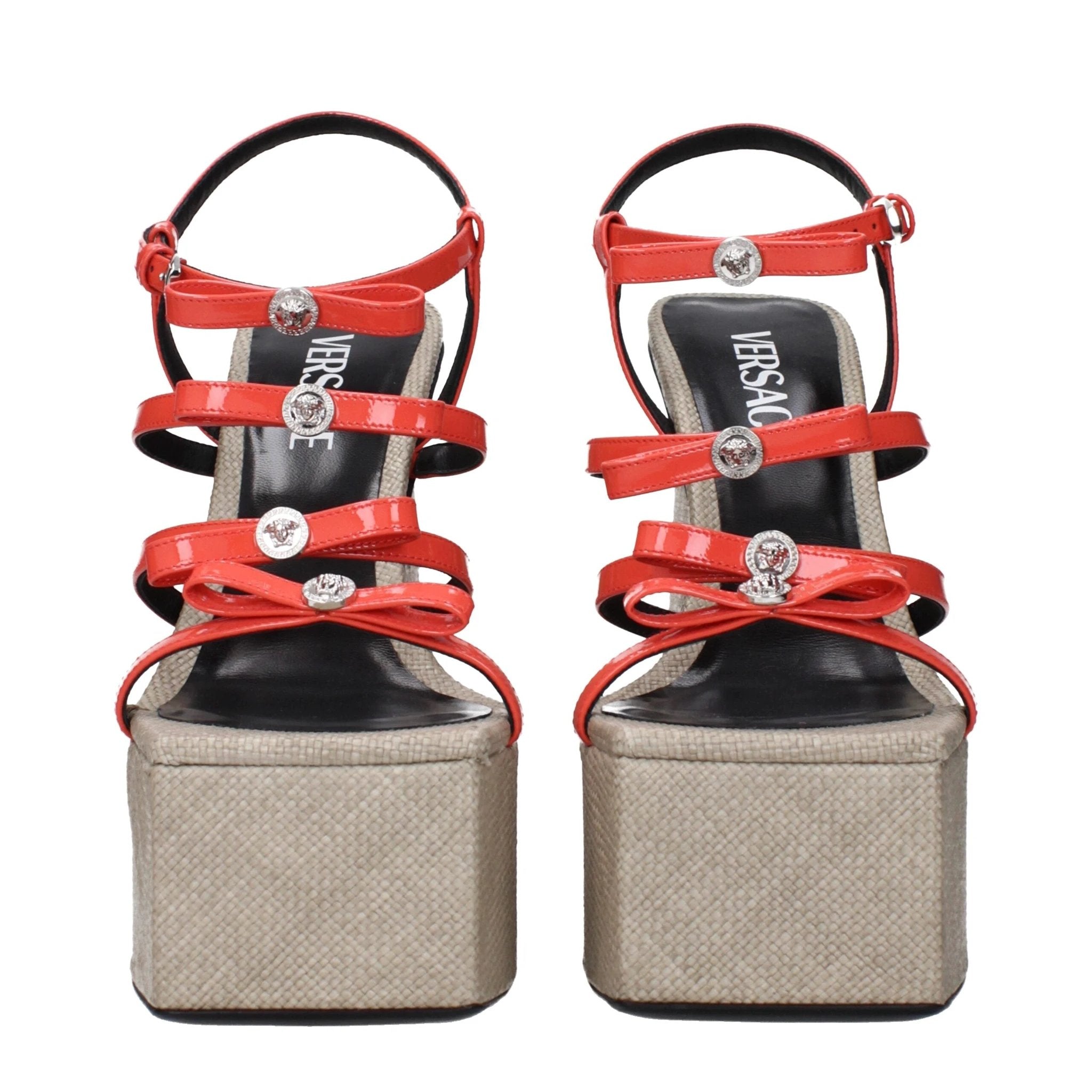 Versace Orange Leather Platform Sandals by Versace