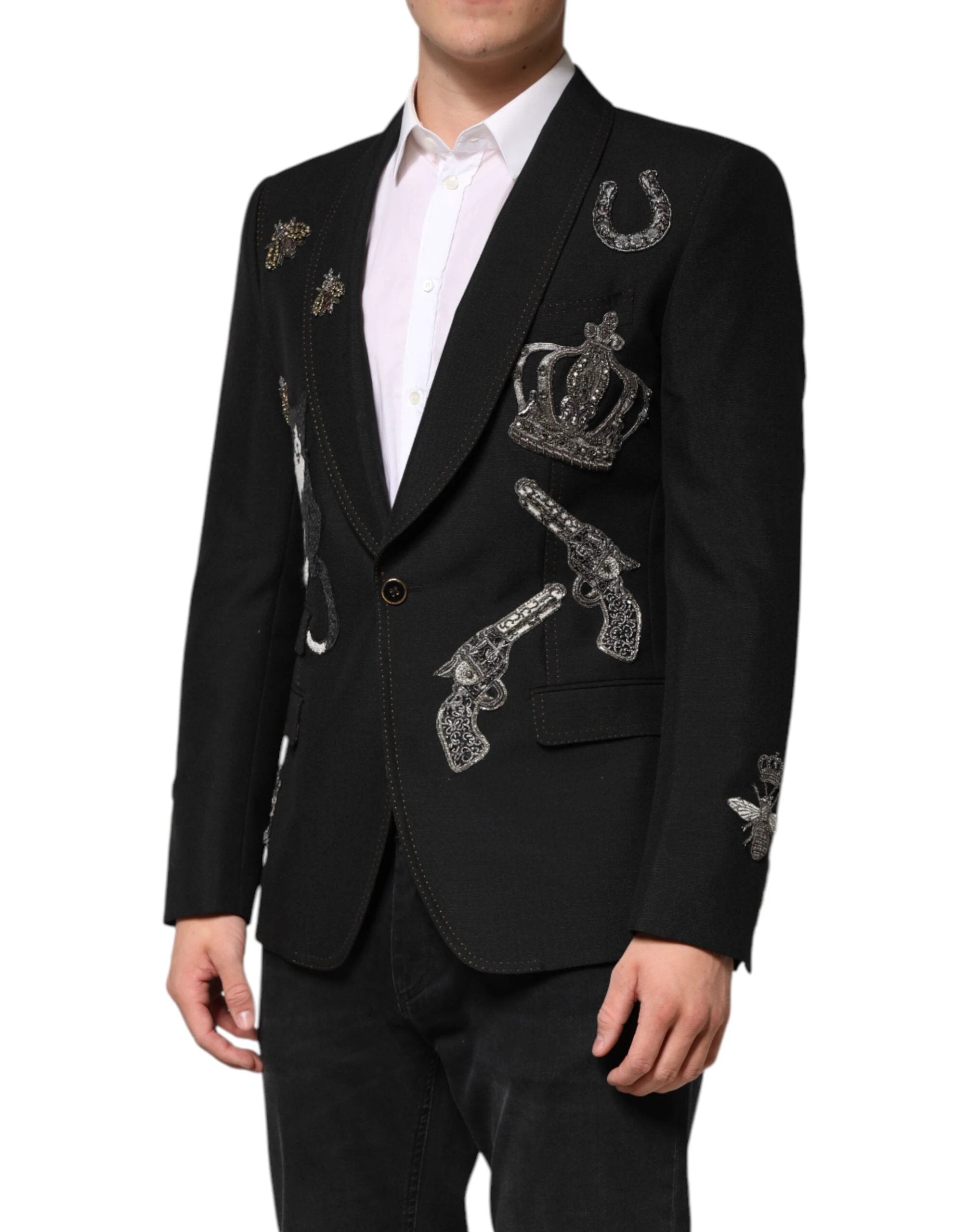 Dolce & Gabbana Black Bee Crown Embellished Suit Coat Blazer by Dolce & Gabbana