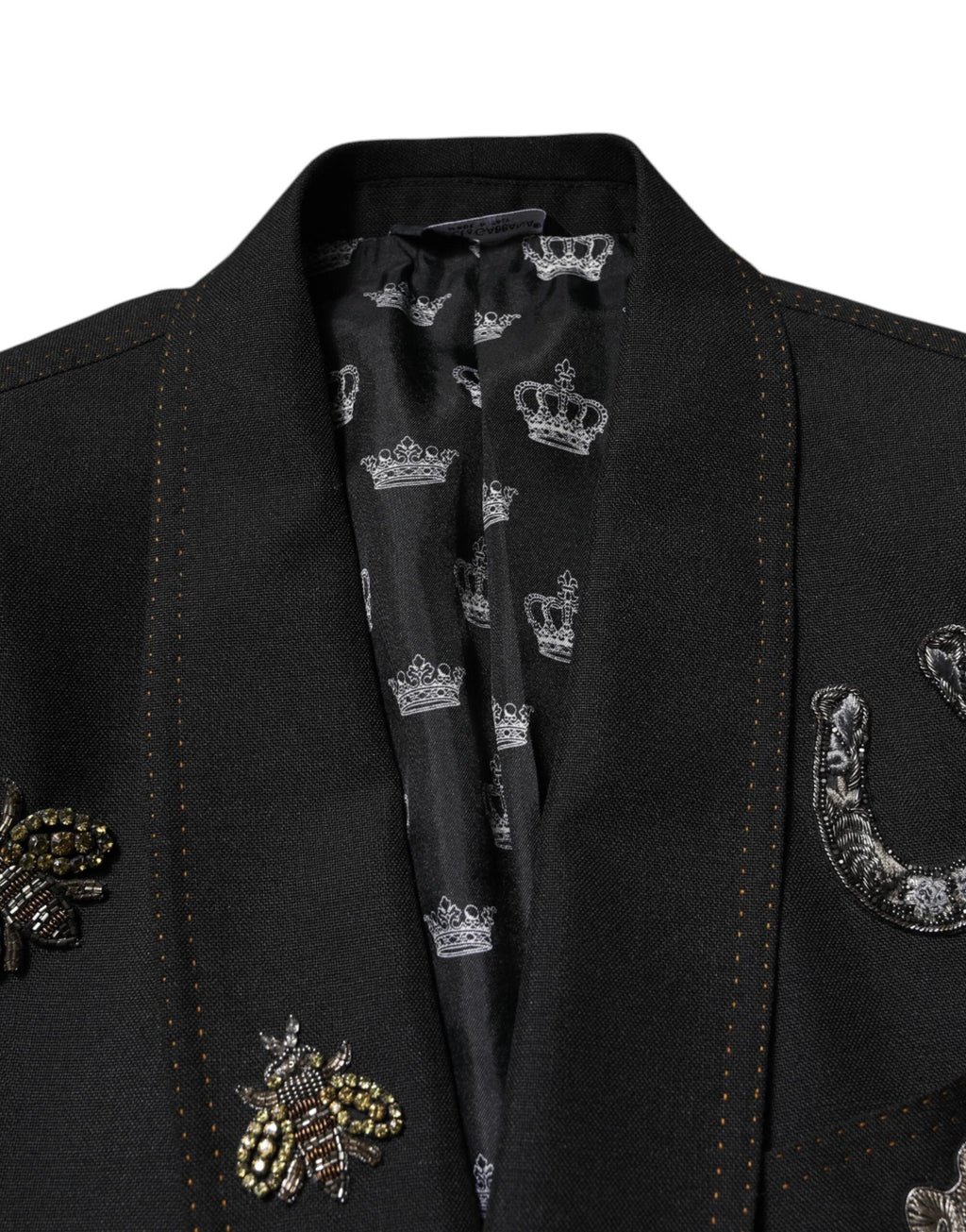 Dolce & Gabbana Black Bee Crown Embellished Suit Coat Blazer by Dolce & Gabbana