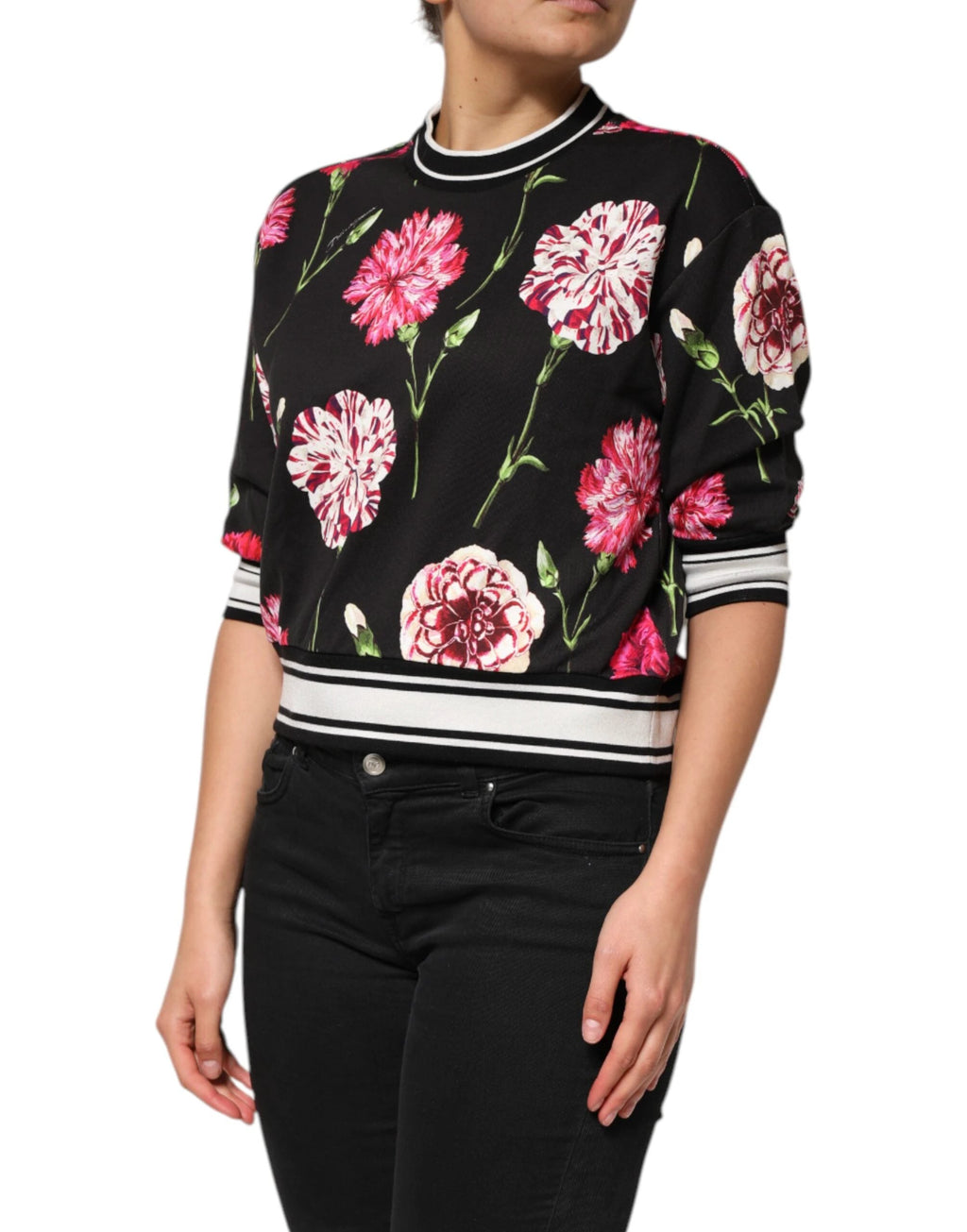 Dolce & Gabbana Black Floral Print Cotton Short Sleeves Top by Dolce & Gabbana