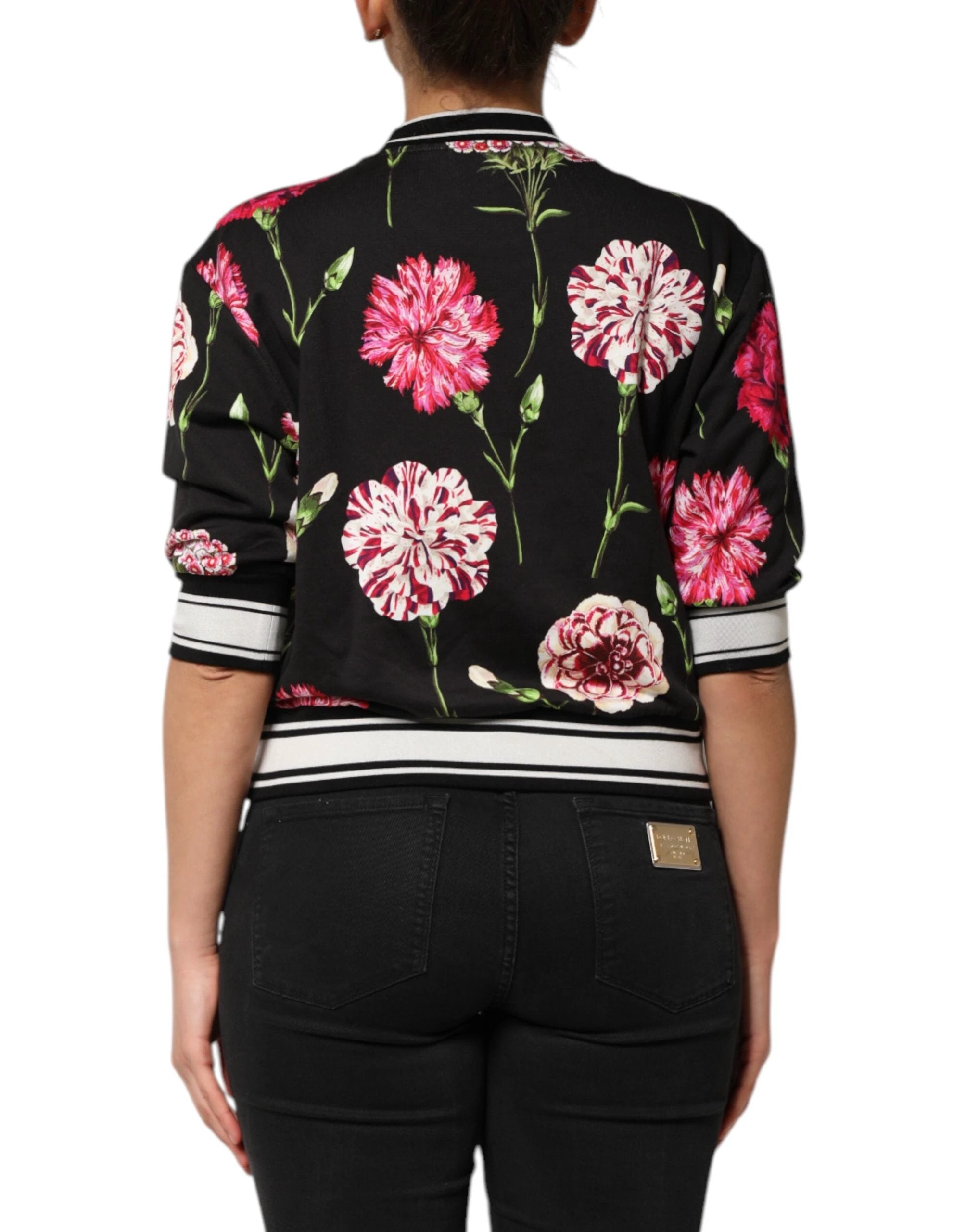 Dolce & Gabbana Black Floral Print Cotton Short Sleeves Top by Dolce & Gabbana