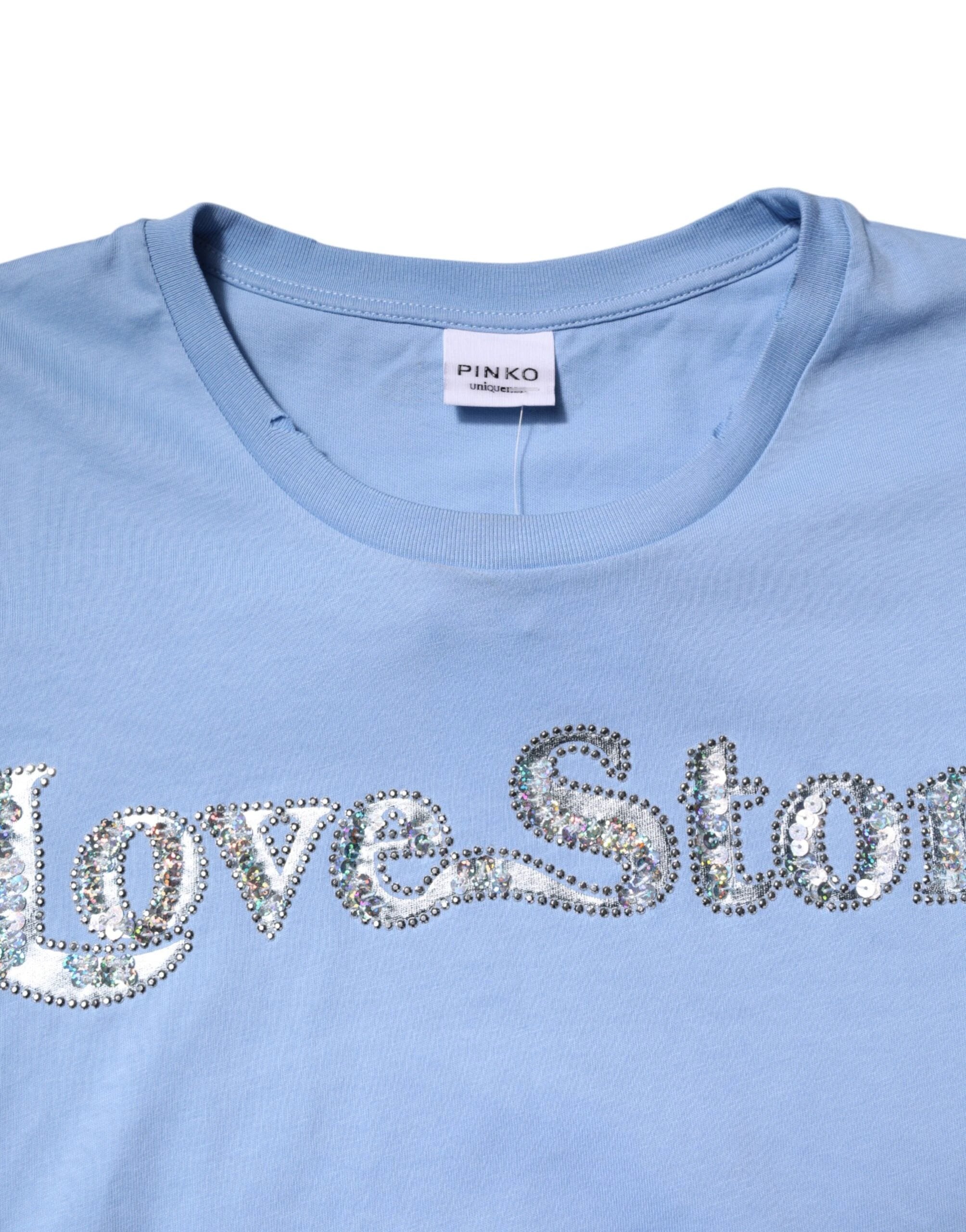PINKO Blue Love Story Sequined Embellished Short Sleeves T-shirt by PINKO