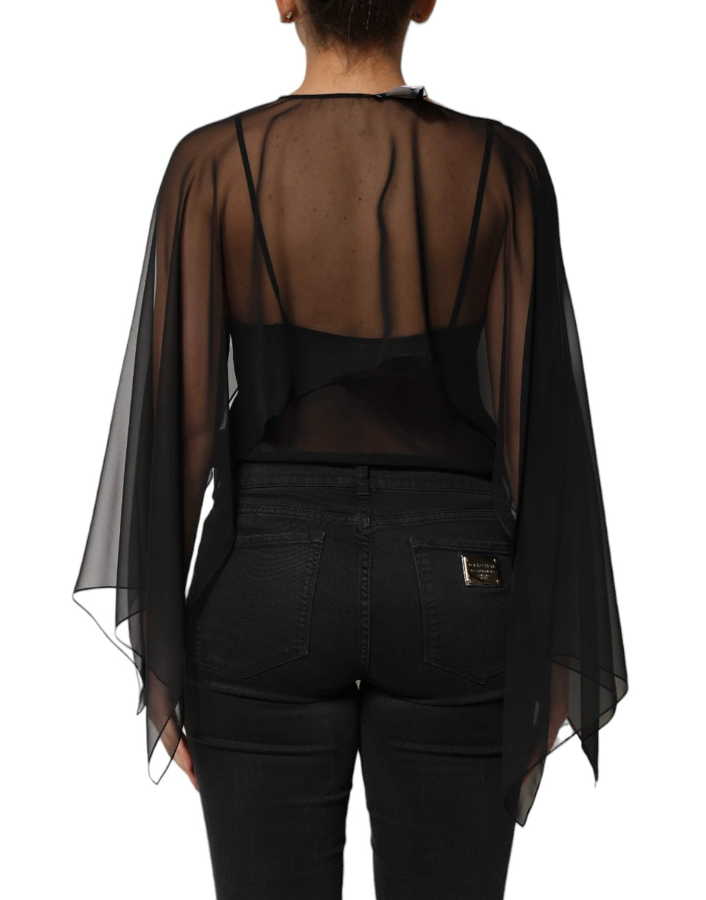 Dolce & Gabbana Black See Through Silk Chiffon Lace Blouse Top by Dolce & Gabbana