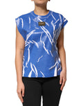 Dolce & Gabbana Blue White Cotton Logo Plaque Women Tank Top by Dolce & Gabbana