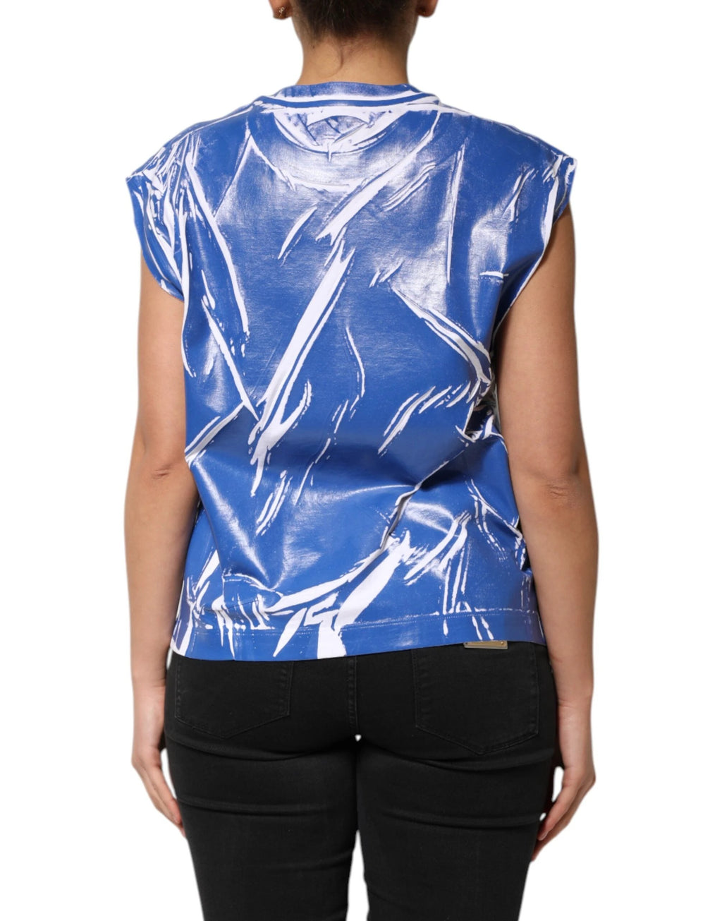 Dolce & Gabbana Blue White Cotton Logo Plaque Women Tank Top by Dolce & Gabbana