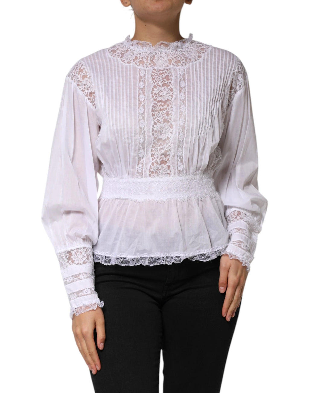Dolce & Gabbana White Cotton Floral Lace Long Sleeves Top by Dolce & Gabbana