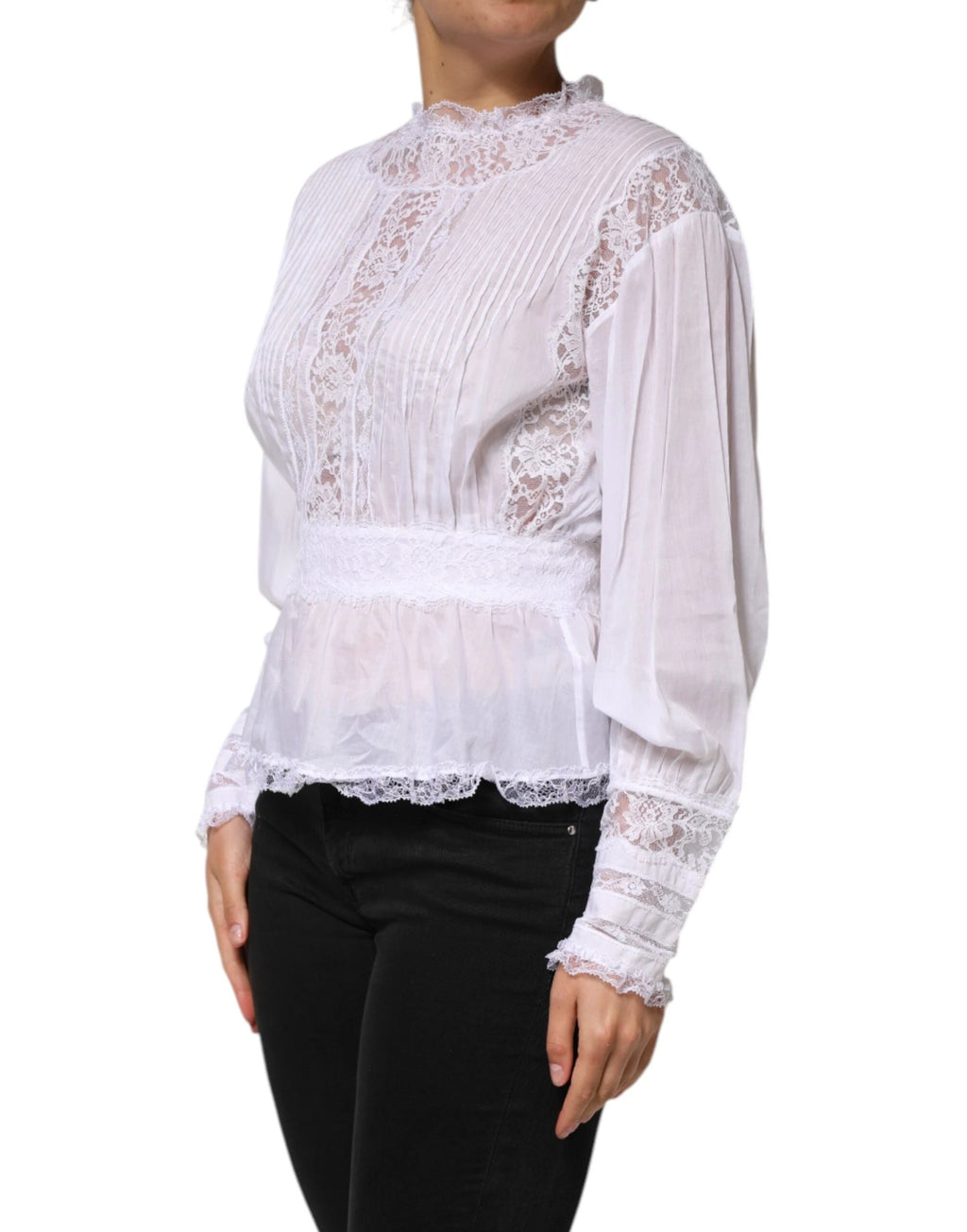 Dolce & Gabbana White Cotton Floral Lace Long Sleeves Top by Dolce & Gabbana