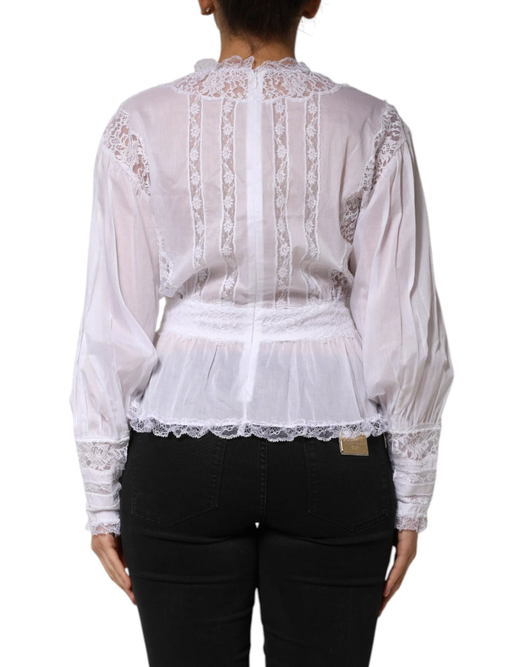 Dolce & Gabbana White Cotton Floral Lace Long Sleeves Top by Dolce & Gabbana