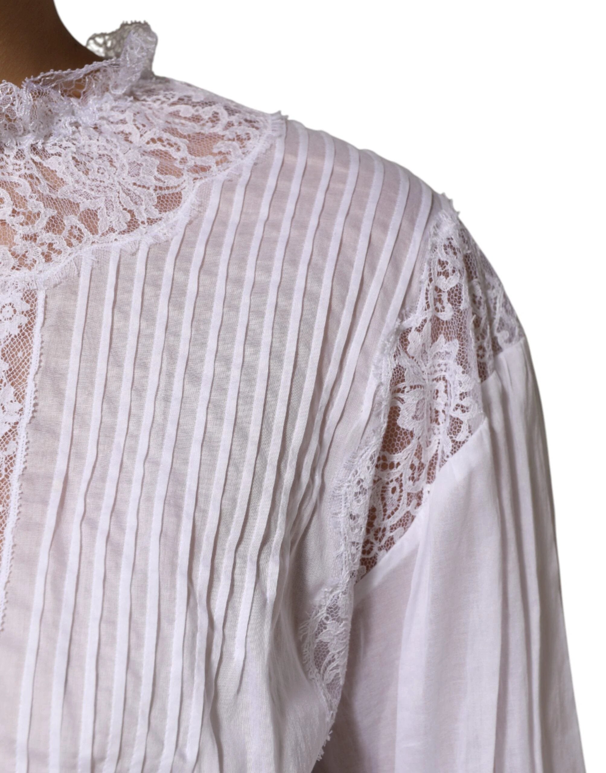 Dolce & Gabbana White Cotton Floral Lace Long Sleeves Top by Dolce & Gabbana