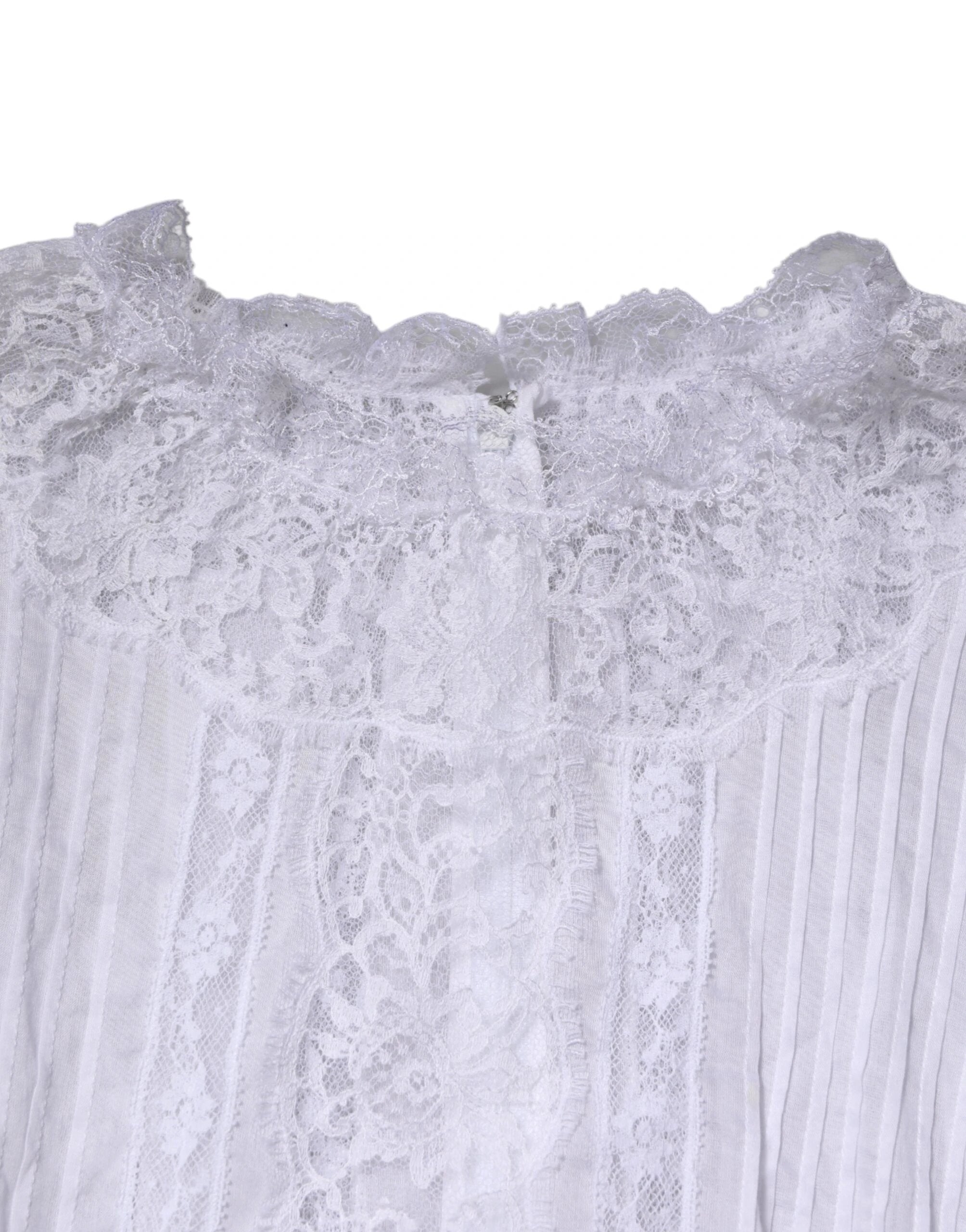 Dolce & Gabbana White Cotton Floral Lace Long Sleeves Top by Dolce & Gabbana