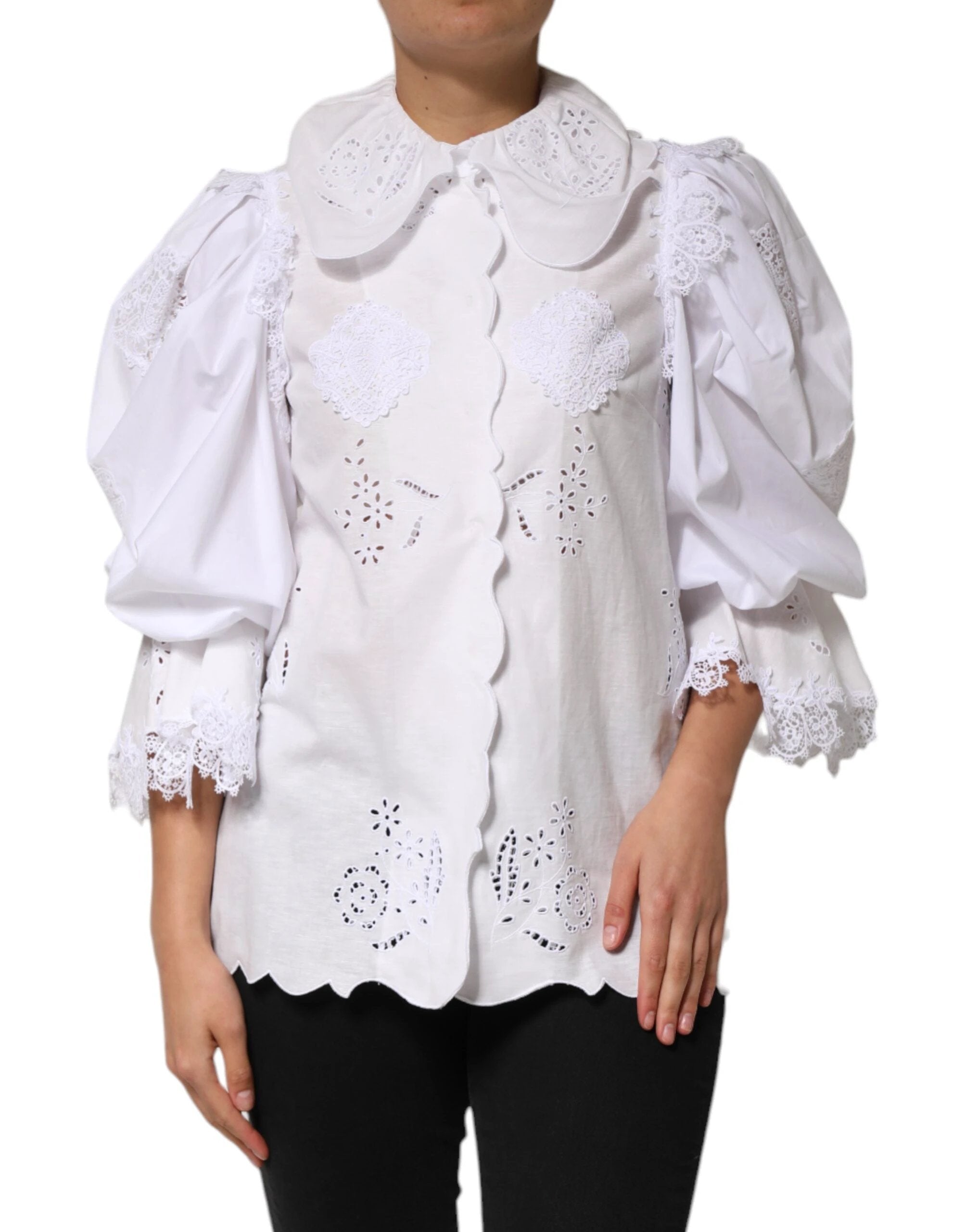 Dolce & Gabbana White Ruffled Lace Embellished Blouse Top by Dolce & Gabbana