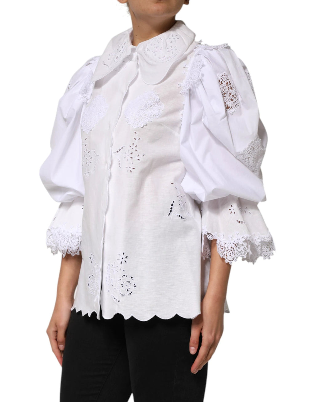 Dolce & Gabbana White Ruffled Lace Embellished Blouse Top by Dolce & Gabbana