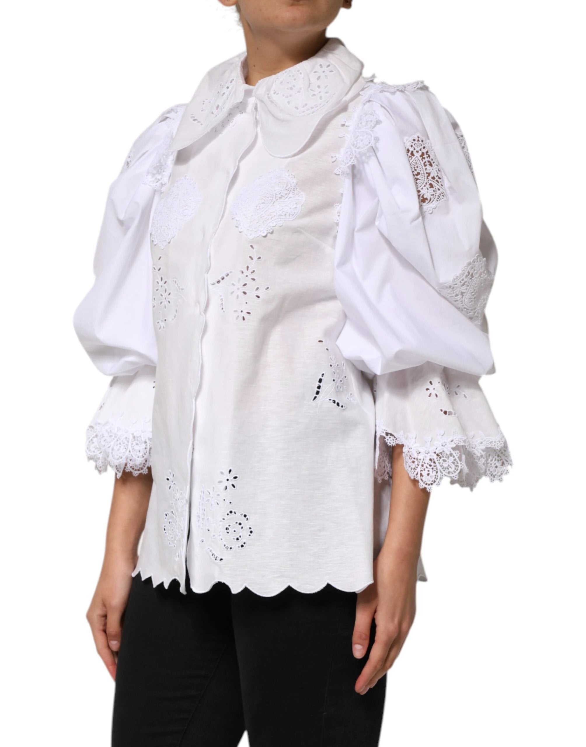 Dolce & Gabbana White Ruffled Lace Embellished Blouse Top by Dolce & Gabbana