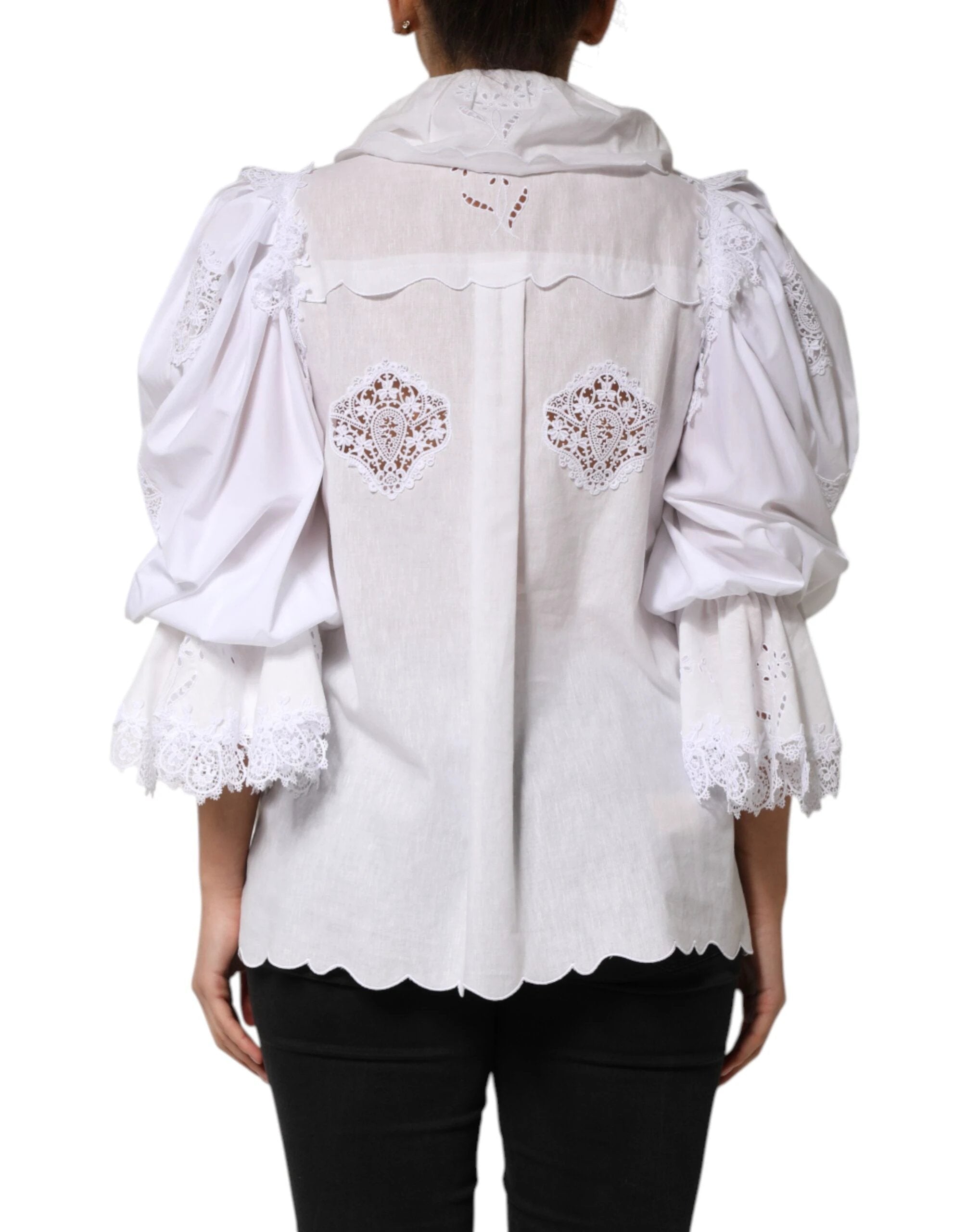 Dolce & Gabbana White Ruffled Lace Embellished Blouse Top by Dolce & Gabbana